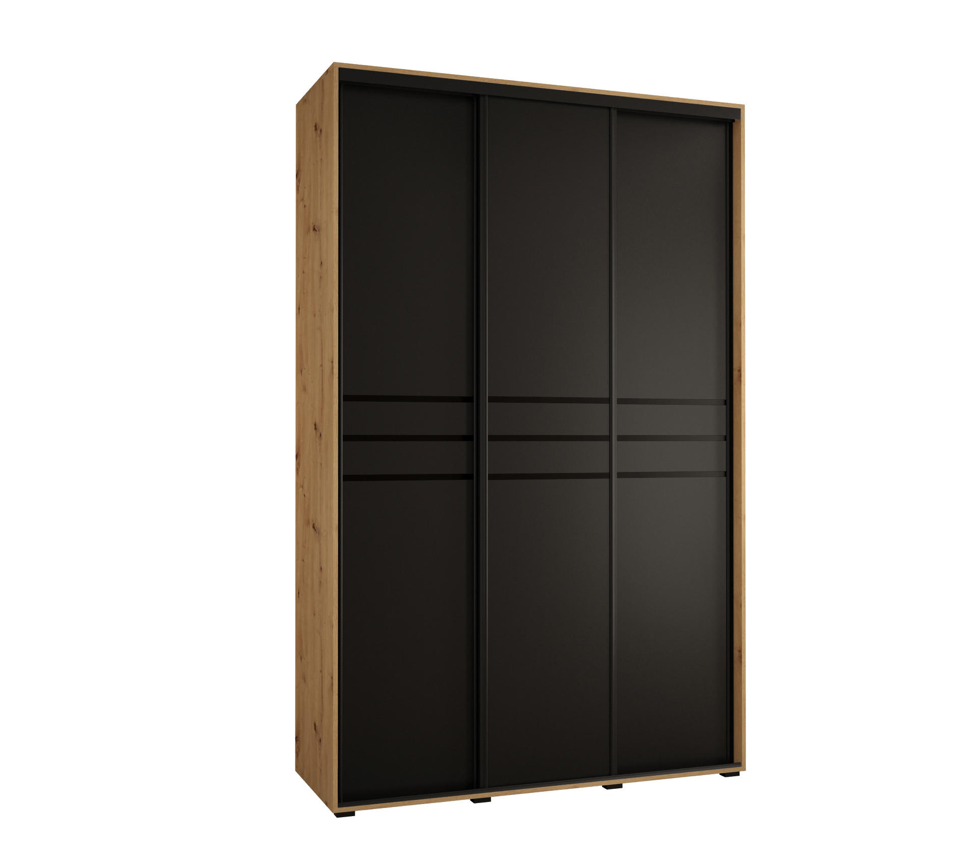 SCHWEBETÜRENSCHRANK 235,2/150/60 3-türig - Schwarz/Eiche Artisan, Holz/Metall (150/235/60cm) - Abiks Möbel