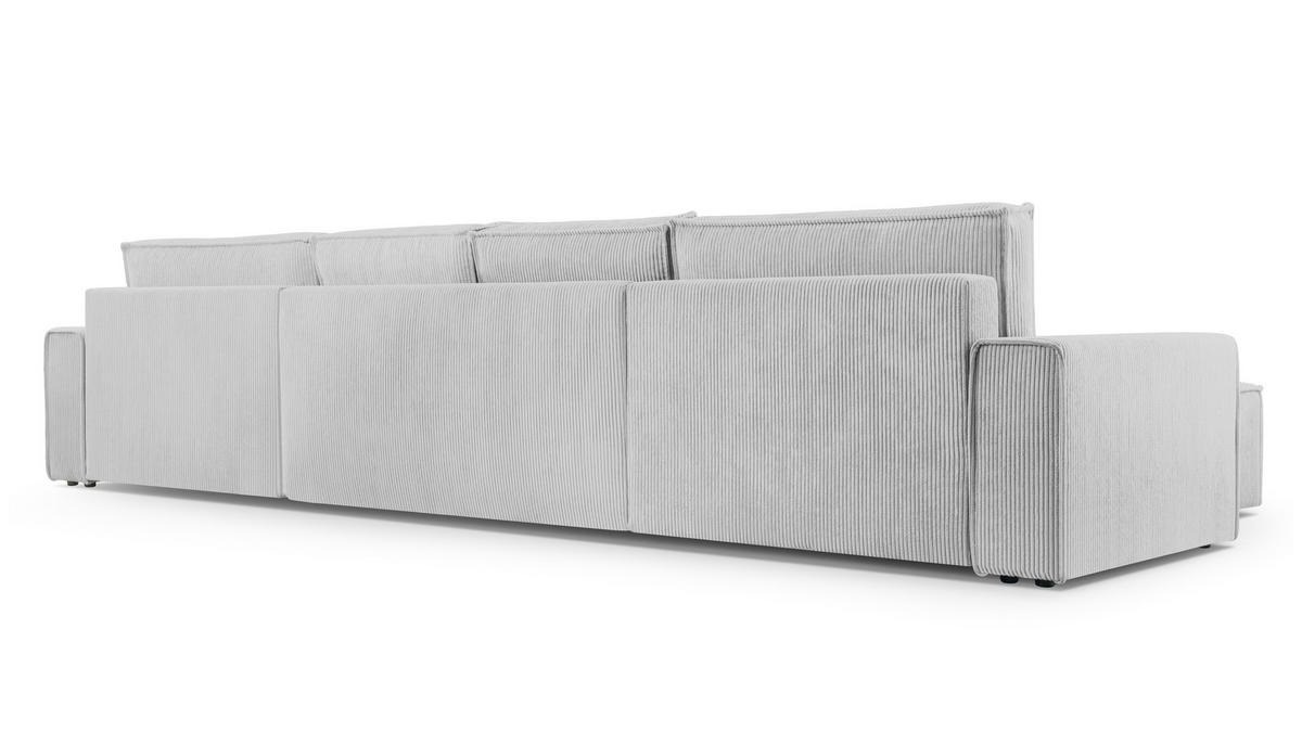 WOHNLANDSCHAFT Cedria Hellgrau 389/145/85 cm mit Schlaffunktion - Hellgrau/Schwarz, Kunststoff/Textil (389/85/145cm) - AX Living