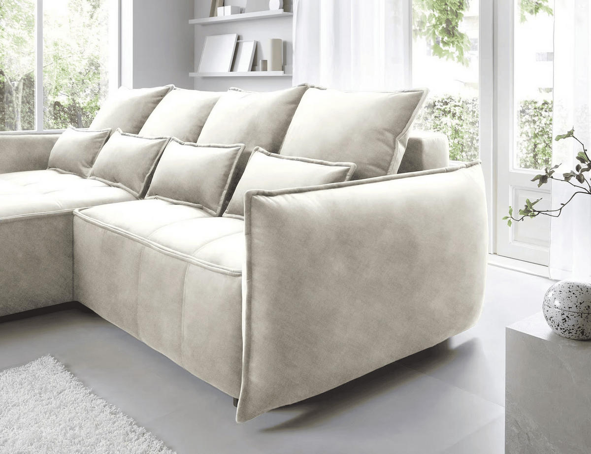ECKSOFA mit Schlaffunktion und Bettkasten - Beige, Textil (265/196cm) - Eltap