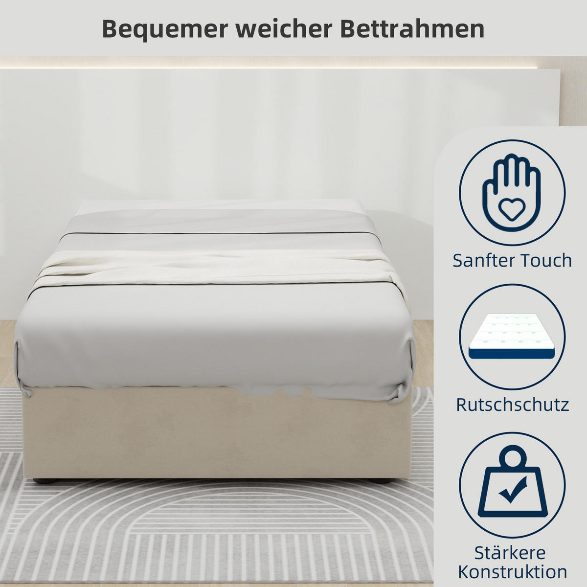 KINDERBETT 90/200 cm in Beige Stoff mit Bettkasten - Beige, Holzwerkstoff/Textil (90/200cm) - WISHDOR