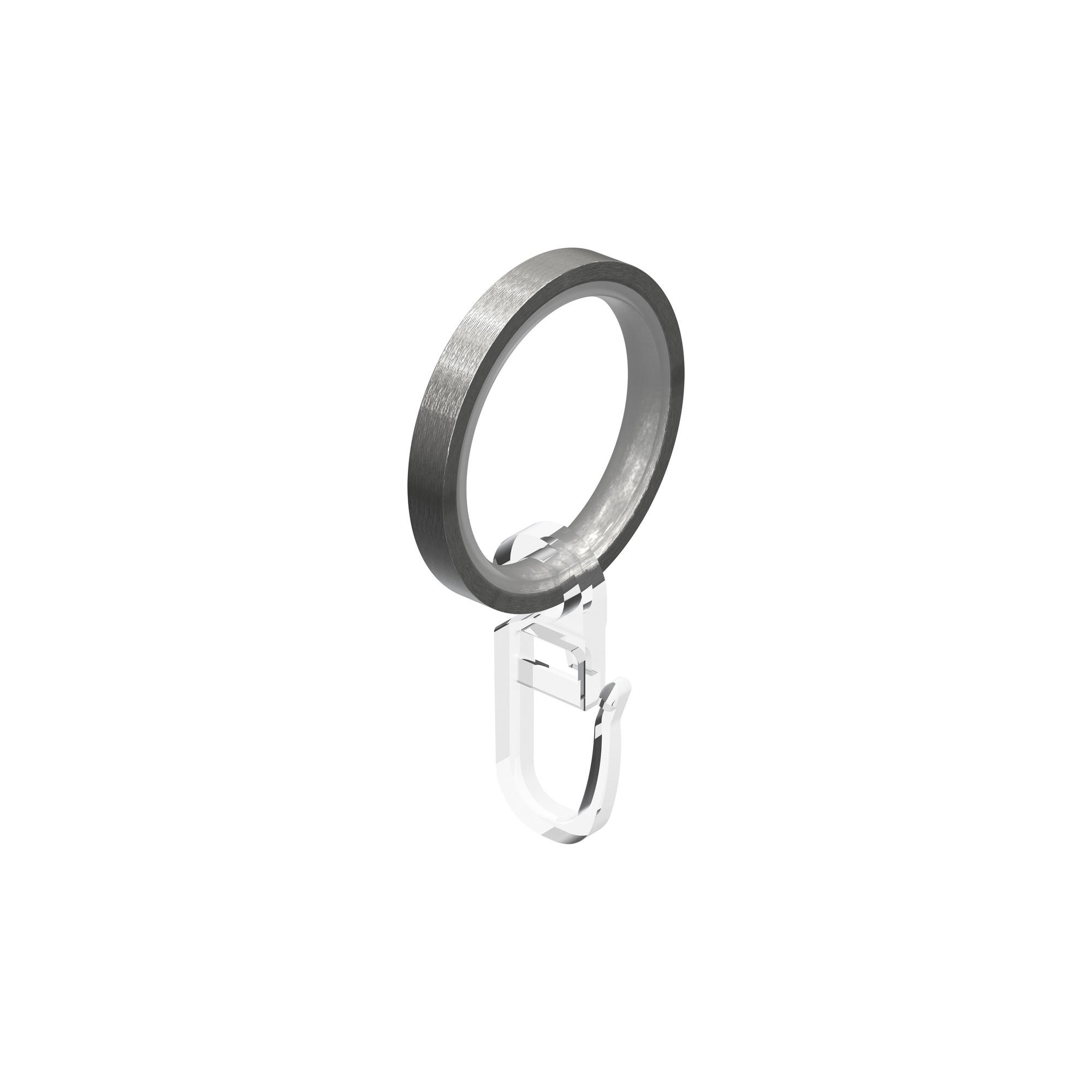 FLACHRINGE MIT EINLAGE UND FALTENHAKEN FÜR GARDINENSTANGEN 20 mm Ø, Edelstahl-Optik, Packung 10 Stück - Edelstahlfarben, Metall (20cm) - INTERDECO
