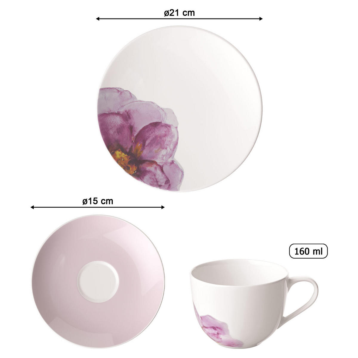 KAFFEESET Rose Garden weiß-rosa 6er Set - Weiß/Rosa, Keramik (25/13/28.5cm) - Villeroy & Boch
