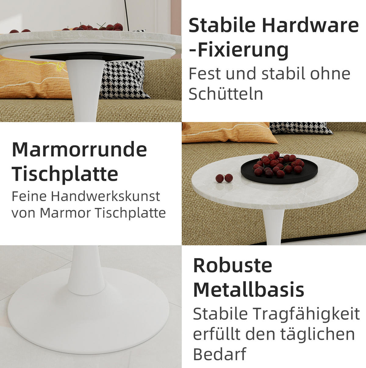 KLUBSKA miza, premer 70 cm bela, iz umetnega marmorja - bela, kamen (70/70/72cm) - BEAOK
