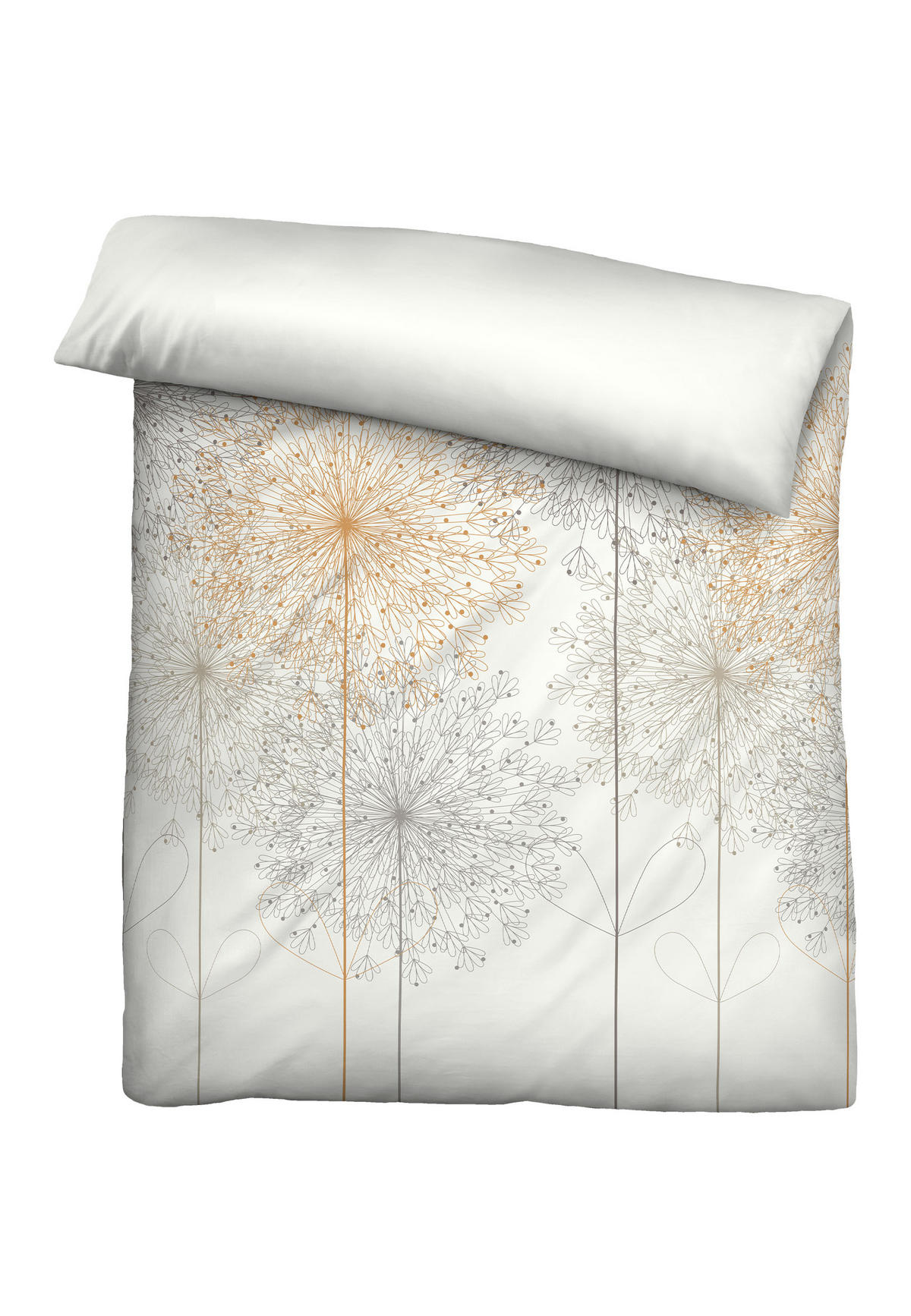 BETTWÄSCHE-GARNITUR Satin Pusteblume Grafisch gold, 135x200 cm + 80x80 cm - Goldfarben, Textil (135/200cm) - biberna
