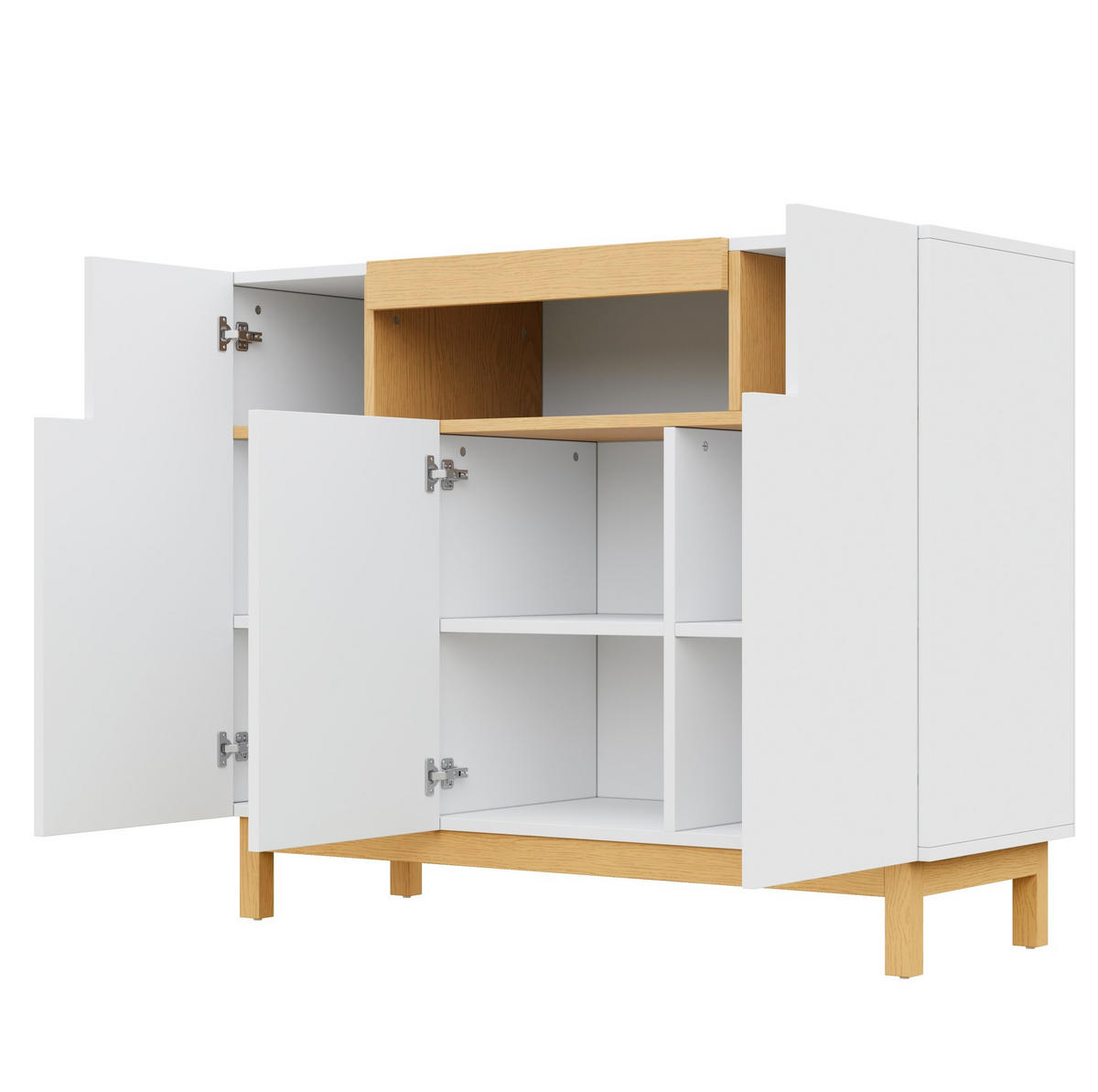 SIDEBOARD 120,5/42/96 cm mit 3 Türen & offenem Fach in Weiß und Holzoptik - Weiß, Holzwerkstoff (120.5/96/42cm) - BEAOK