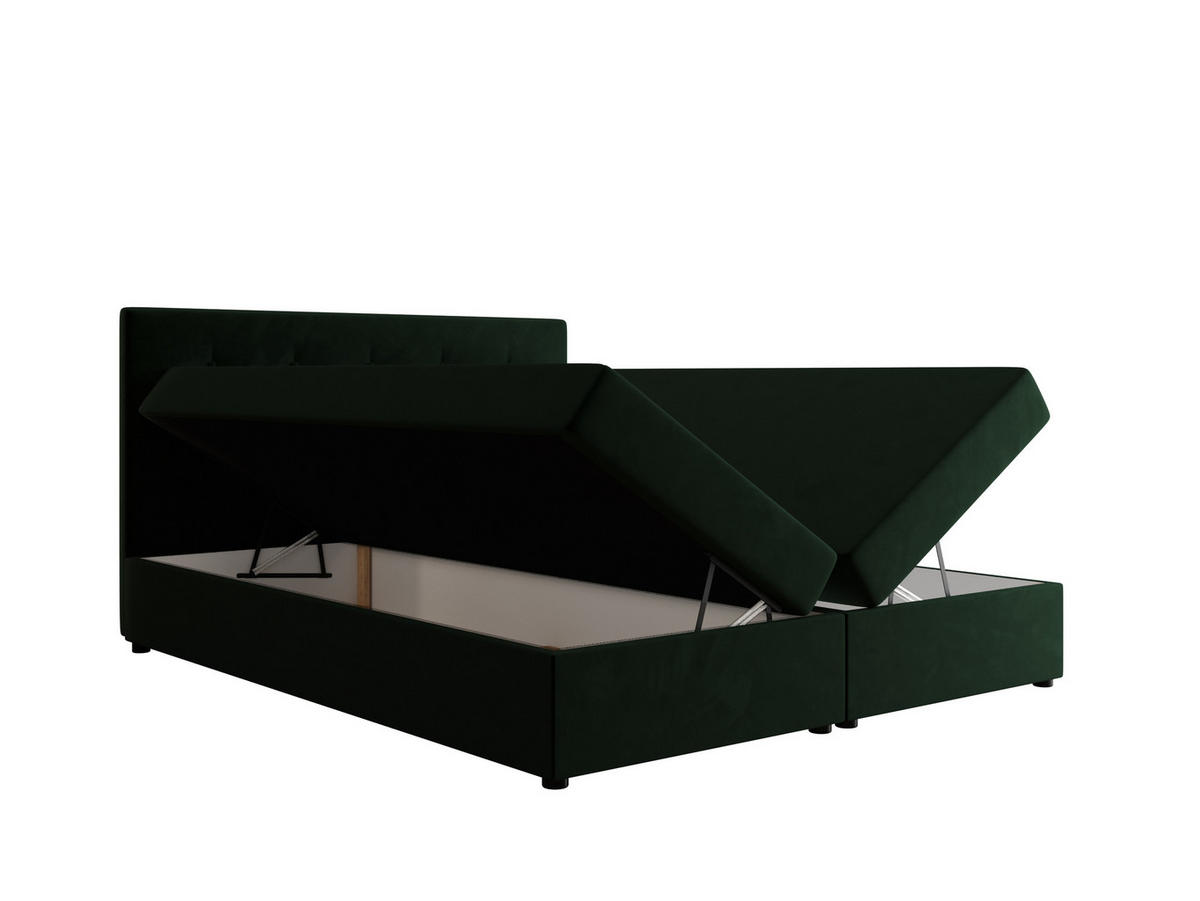 BOXBETT FADO 22 mit Matratze H3, Bonell und Topper 160x200 Itaka 10 - Grün, Holz/Textil (160/200cm) - Bedante
