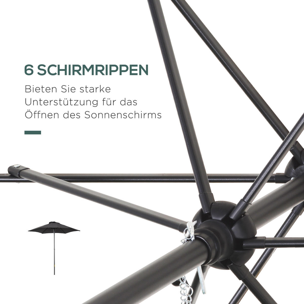 SONNENSCHIRM Ø196 cm - Schwarz, Kunststoff (196/196cm) - Outsunny