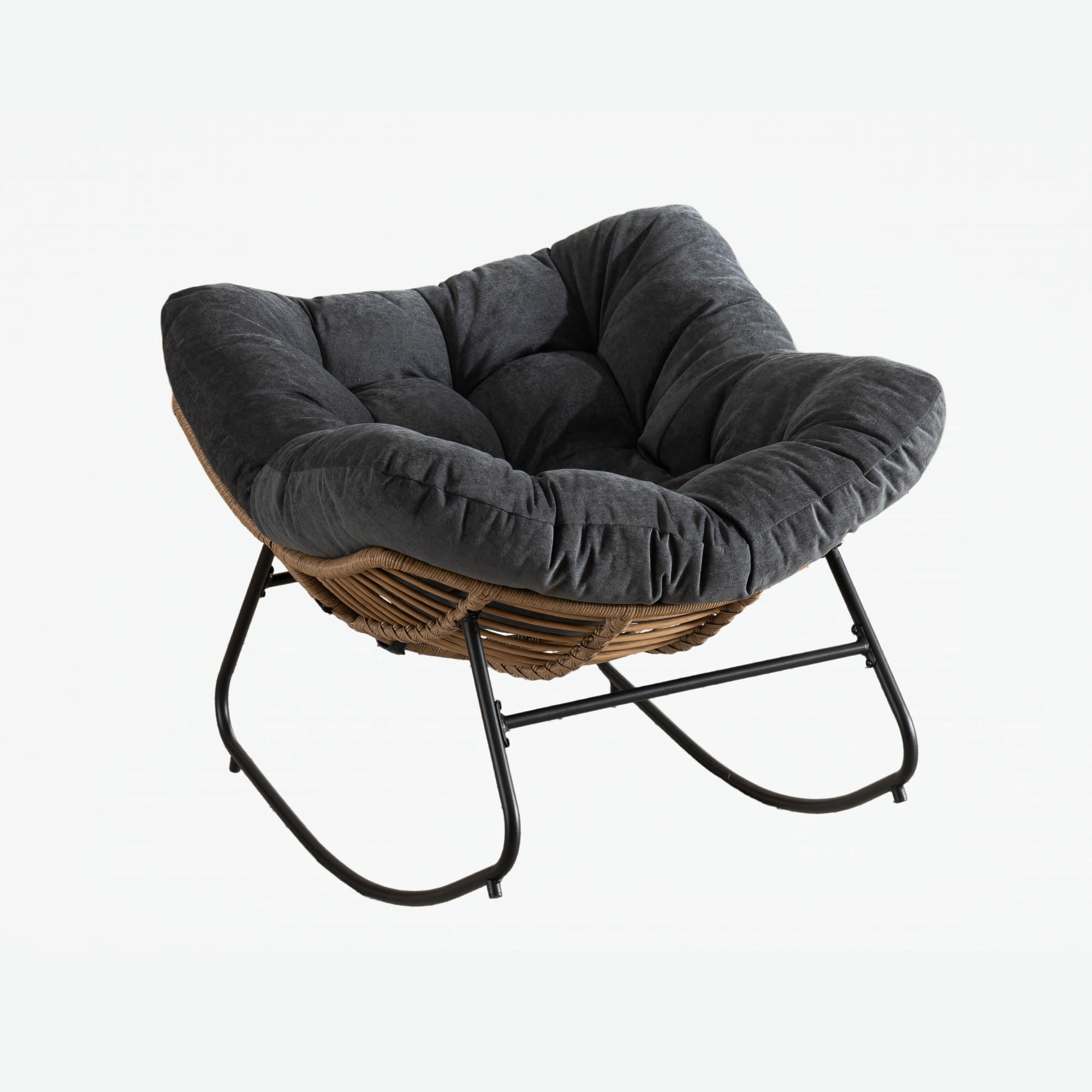 SCHAUKELSTUHL Schwarz Chenille, Metallrahmen - Schwarz, Textil (107/83/95cm) - Oxeza