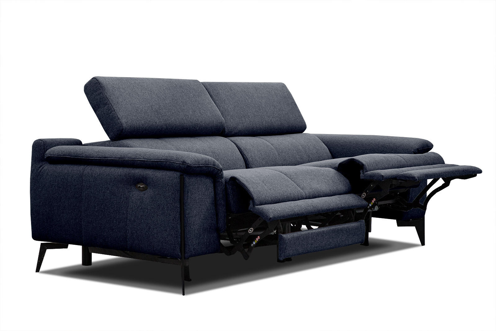 RELAXSOFA MATERA 3-Sitzer mit 2 Relaxfunktionen, dunkelblau - Schwarz/Dunkelblau, Holzwerkstoff/Textil (212/82/103cm) - Courtois Laville