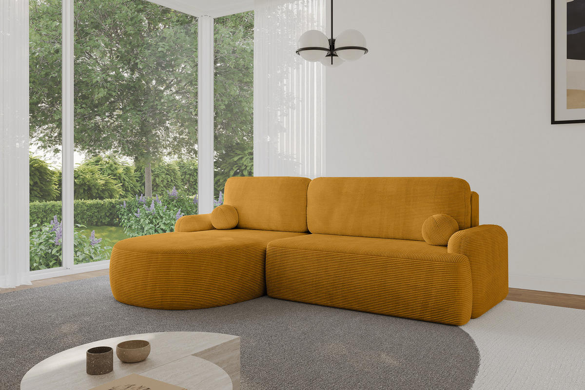 WOHNLANDSCHAFT mit Schlaffunktion und Bettkasten LIRA-L - 264x172x89 Senfgelb - Sandfarben, Holzwerkstoff/Textil (264/172cm) - ALTDECOR