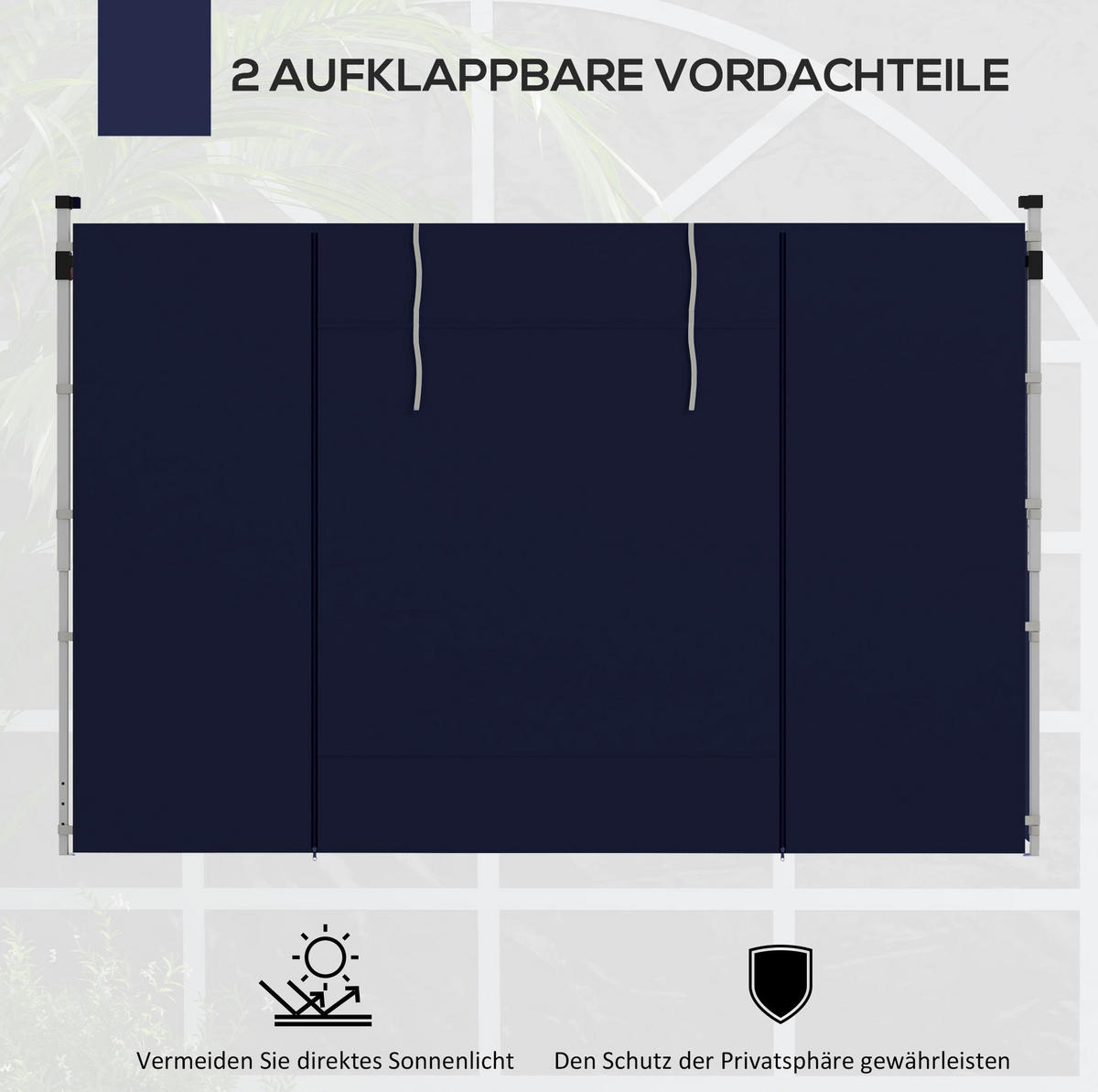 PAVILLON-SEITENWÄNDE 295/195 cm im 2er-Set aus Polyester mit Fenstern, Reißverschlusstüren und Riemenbefestigung, Blau - Blau, Kunststoff (195/195/295cm) - Redom