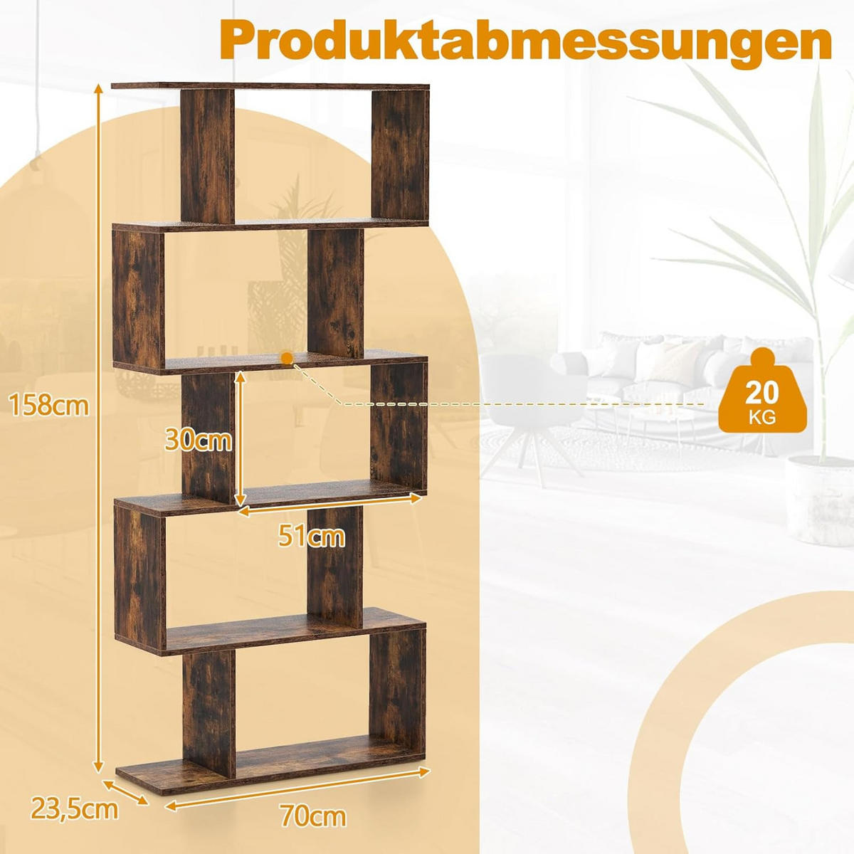 BÜCHERREGAL Vintage Eiche Dekor - Alteiche, Holz (24/158/70cm) - COSTWAY