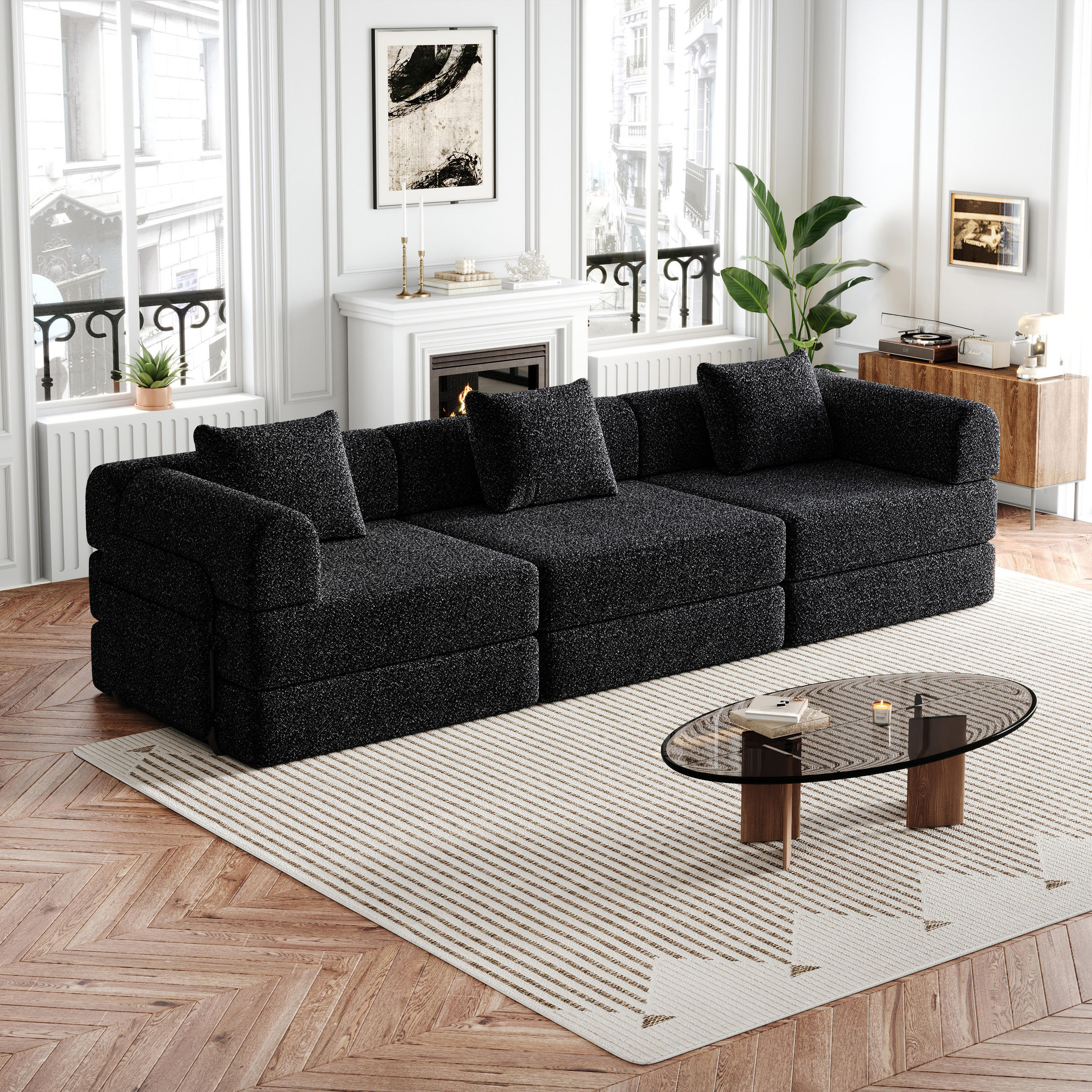 Thumbnail - Redom Schlafsofa, Schwarz, Textil, 91.4x69.8x274 cm, Wohnzimmer, Sofas & Couches, Schlafsofas