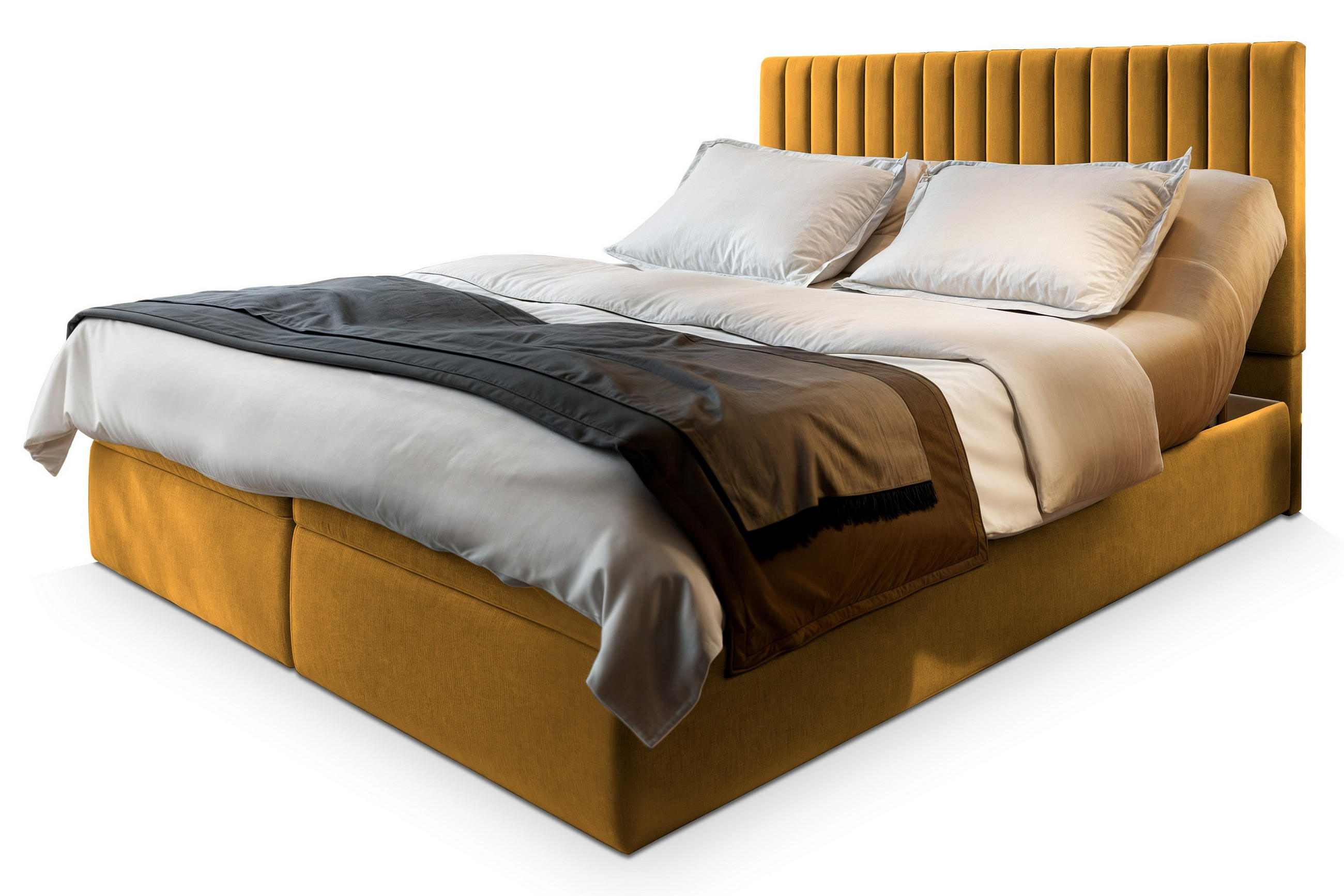 POSTEL BOXSPRING MURLO 160x200 cm, s matrací a úložným prostorem, žlutá - žlutá, kompozitní dřevo/textil (160/200cm) - MASSENO