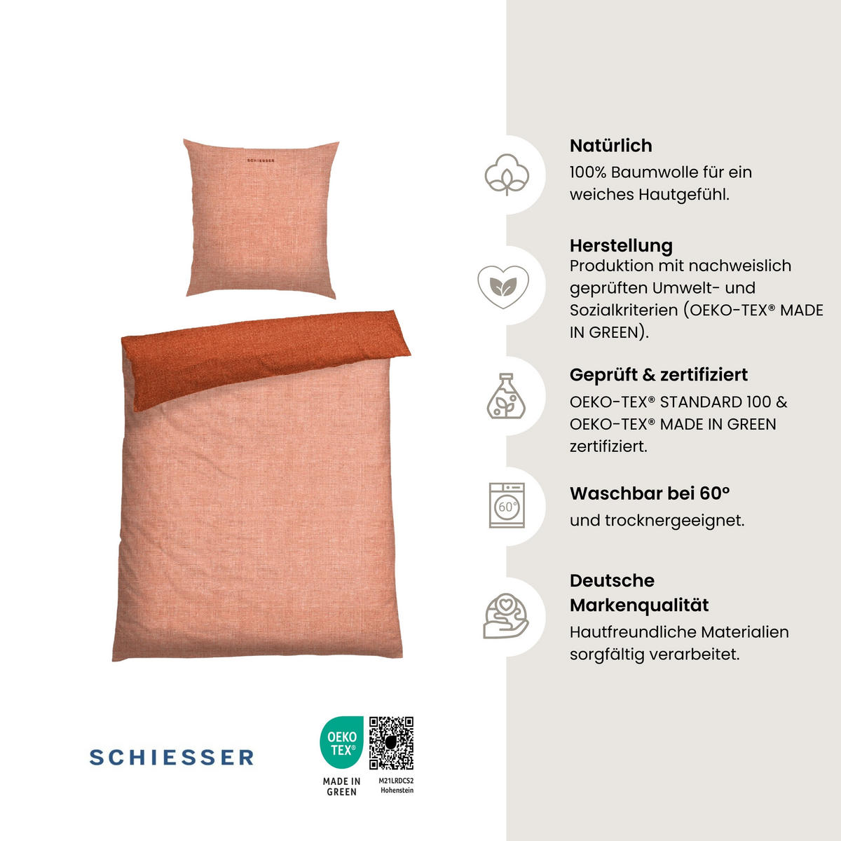 BETTWÄSCHESET Doubleface - Renforcé - 2-teilig - 135 x 200 cm - Terrakotta - Terracotta, Textil (135/200cm) - SCHIESSER