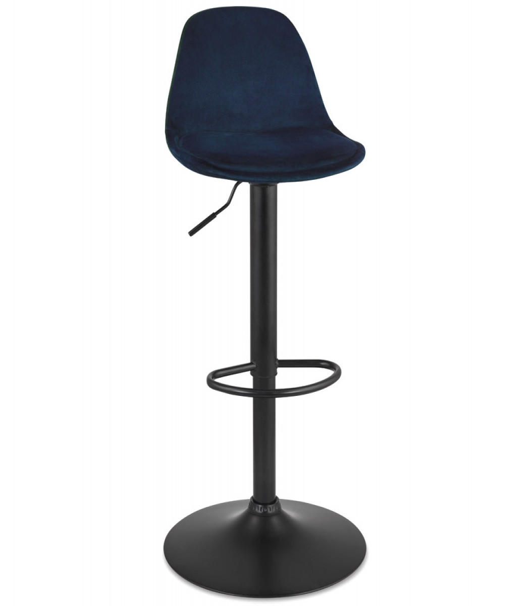 BARHOCKER höhenverstellbar mit Samt Sitz und Rückenlehne FINLEY, Blau 45x45x107 cm - Blau/Schwarz, Textil/Metall (45/107/45cm) - KADIMA DESIGN