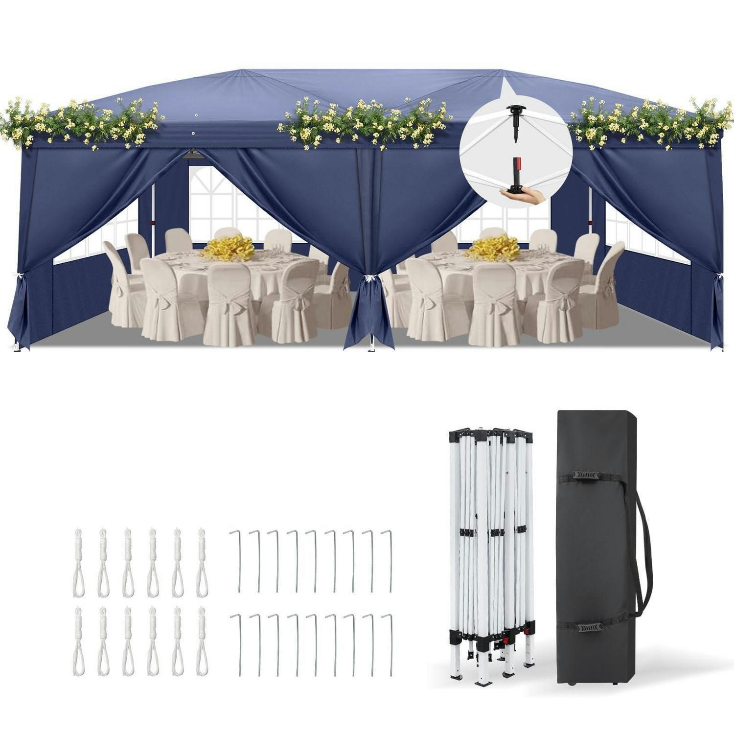 FALTPAVILLON 3 x 6 m Blau Wasserdicht UV-Schutz 50+ mit 6 Seitenteilen - Blau, Textil (300/268/600cm)