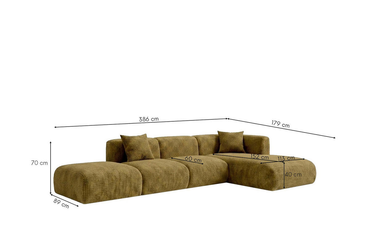 ECKSOFA L-Form mit Hocker, Chenille-Stoff Cremona, Olive, Rechts, GRETA - Olivgrün, Holz (386/179cm) - Kaiser Möbel