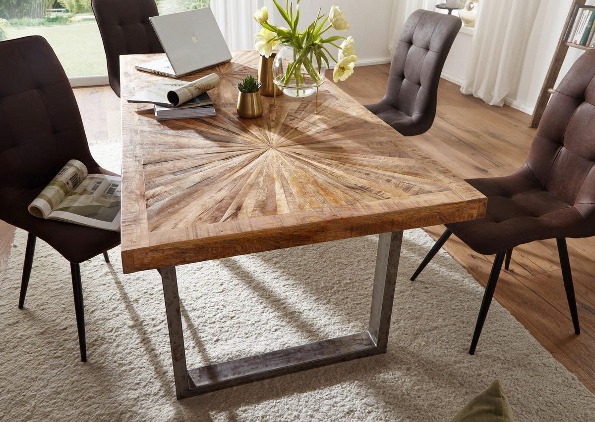 ESSTISCH Massivholz Edelstahlbeine Rustikal, Braun 180x90x76 cm - Anthrazit/Braun, Holz/Metall (90/180/76cm) - KADIMA DESIGN