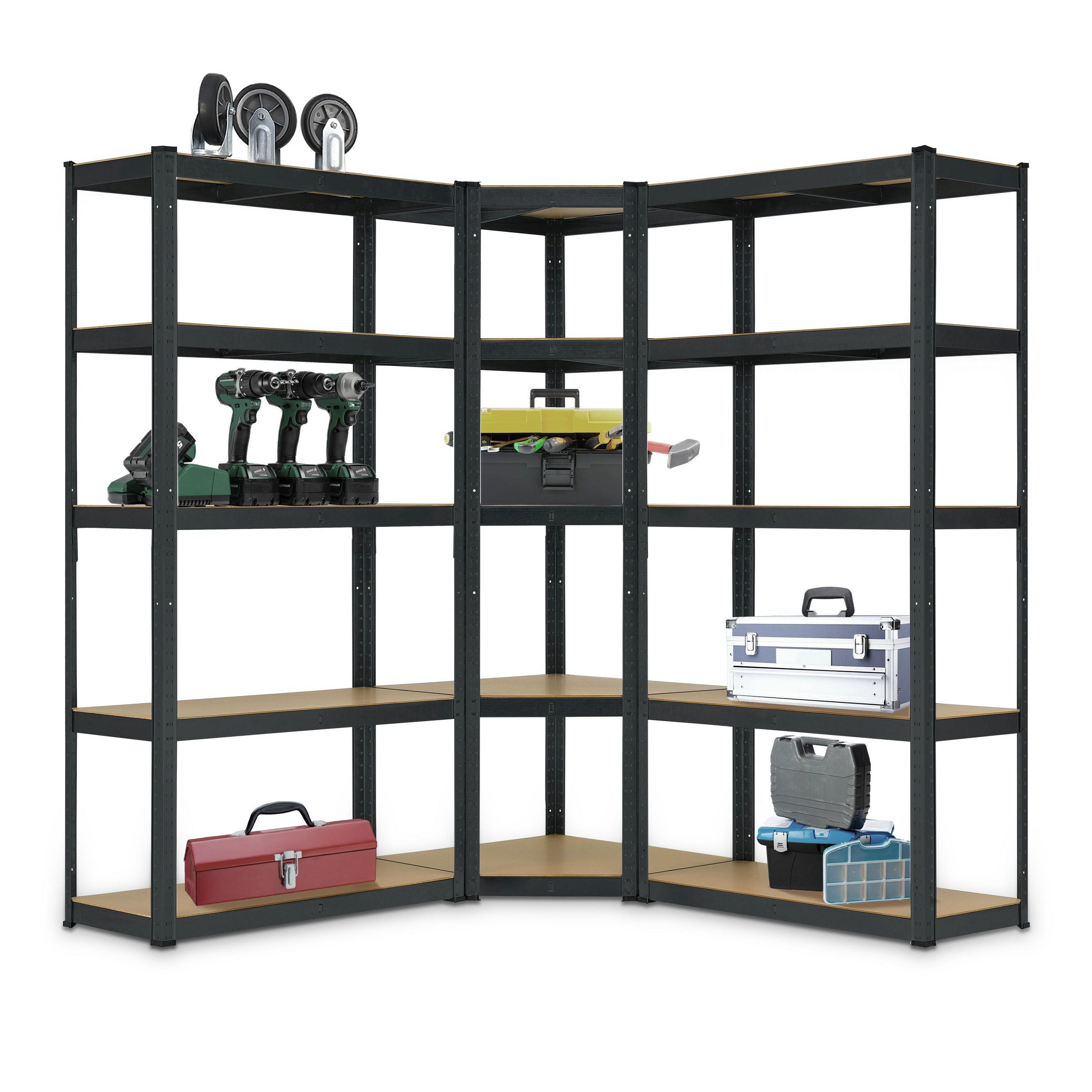 REGALSYSTEM Basic grau insgesamt 15 Böden (3er-Set) - Grau, Metall (160/180/160cm) - Juskys