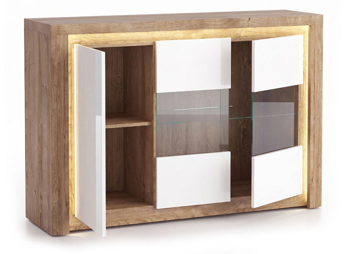 KOMMODE Livinio Ribbeck Eiche / weiß Hochglanz 144 / 40,5 / 97,5cm - Eichefarben/Braun, Holz/Holzwerkstoff (144/98/41cm) - Feldmann-Wohnen
