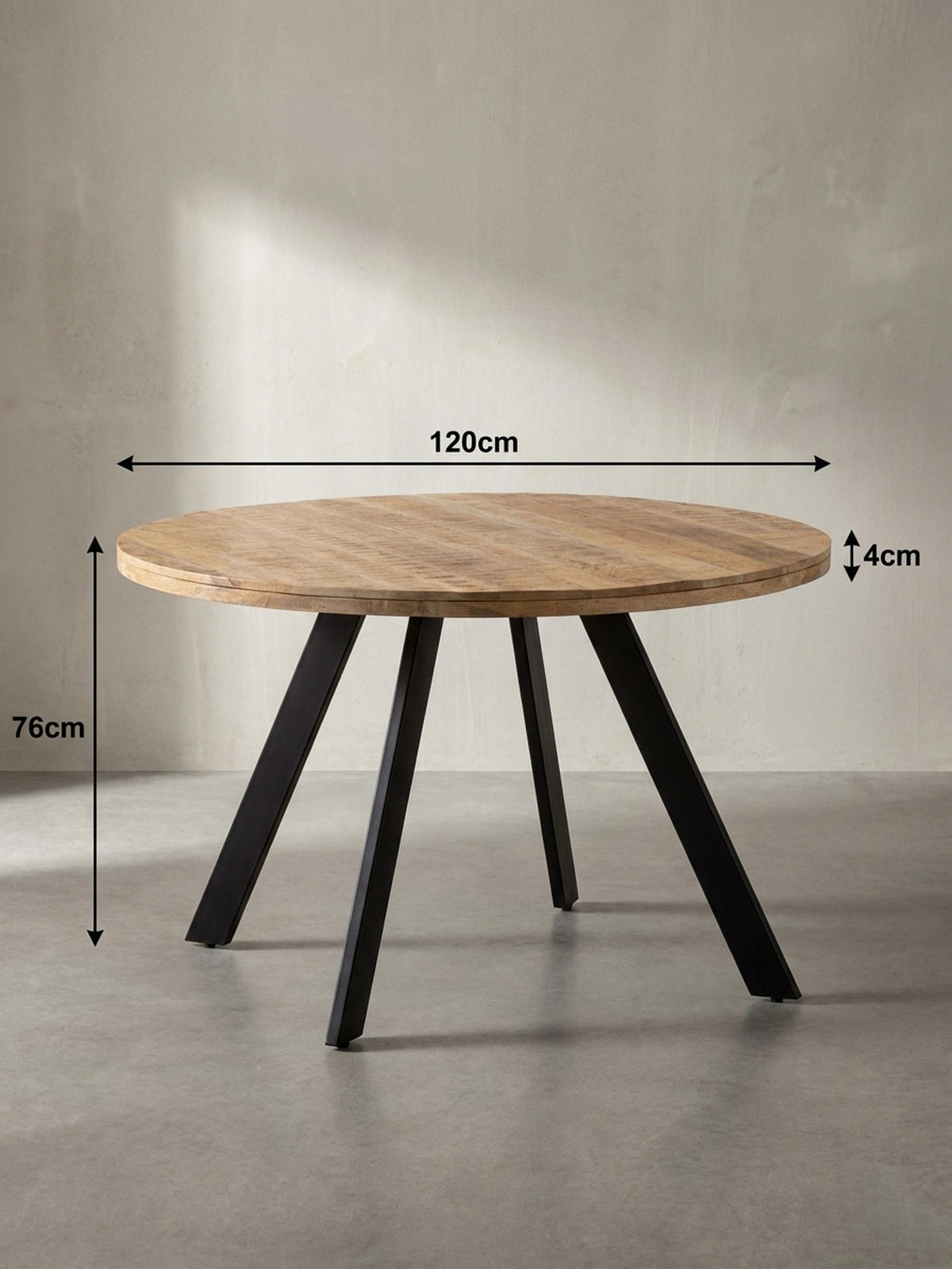 ESSZIMMERTISCH – Rund Mango Massivholz 120x120x76 cm Metallbeine - Schwarz/Braun, Holz/Metall (120/120/76cm) - KADIMA DESIGN
