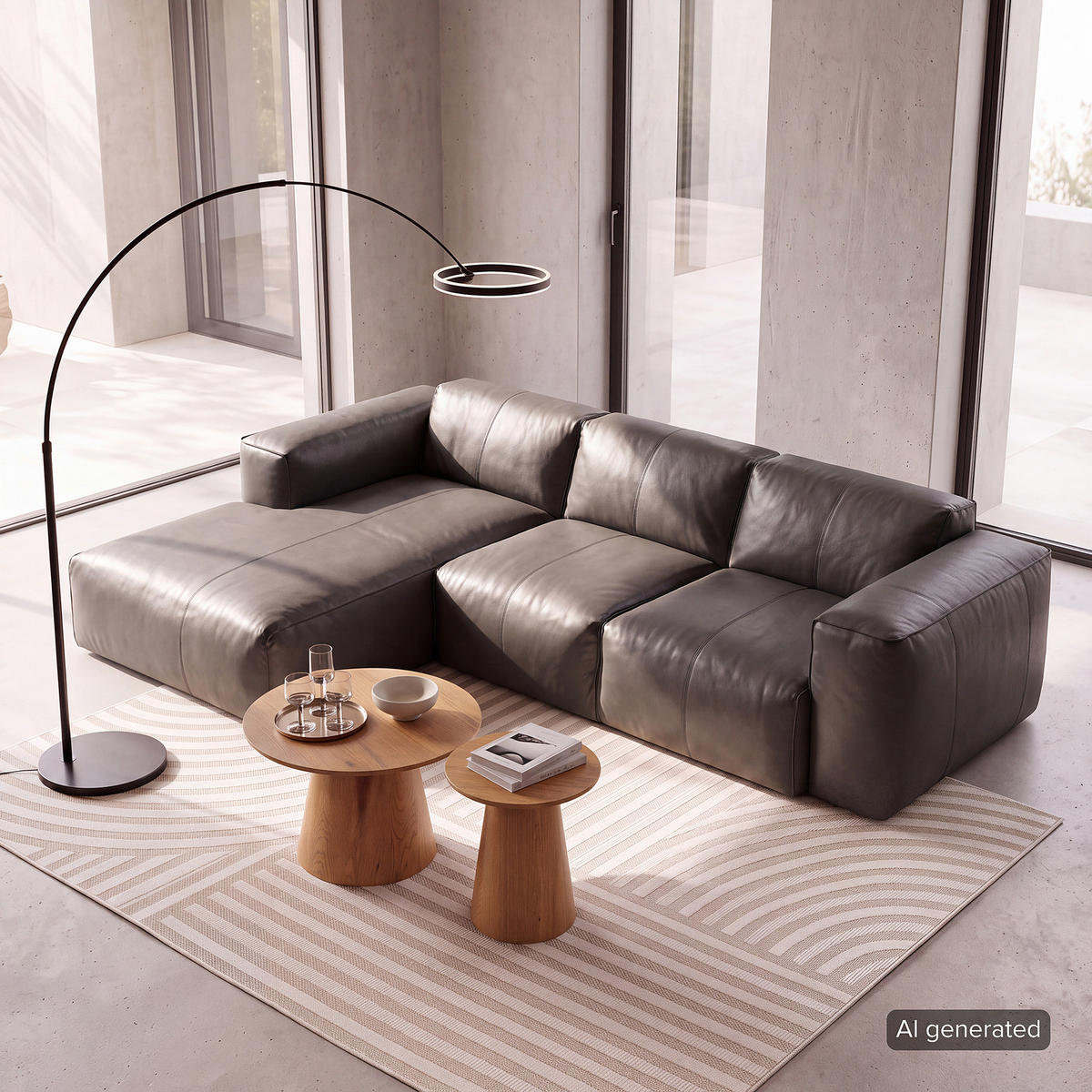 3-SITZER ECKSOFA mit Longchair - Schwarz/Grau, Leder/Kunststoff (251/173cm) - home24