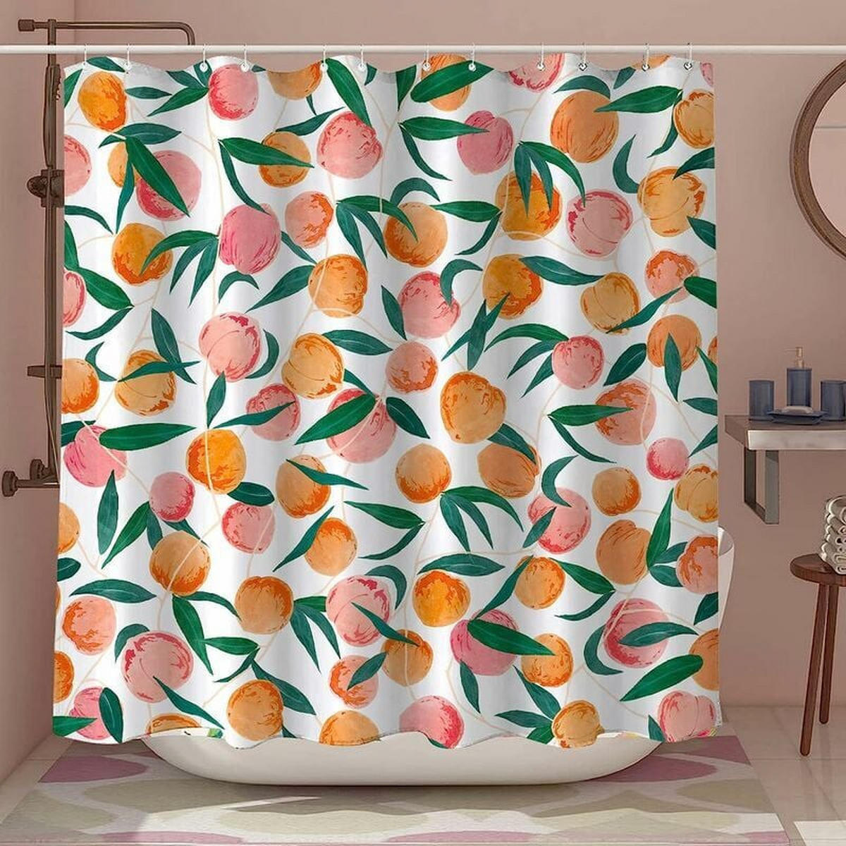 DUSCHVORHANG Rosa Blumen wasserdicht Stoff mit Haken Muster - Pink, Textil (180/180cm) - MCBOSON