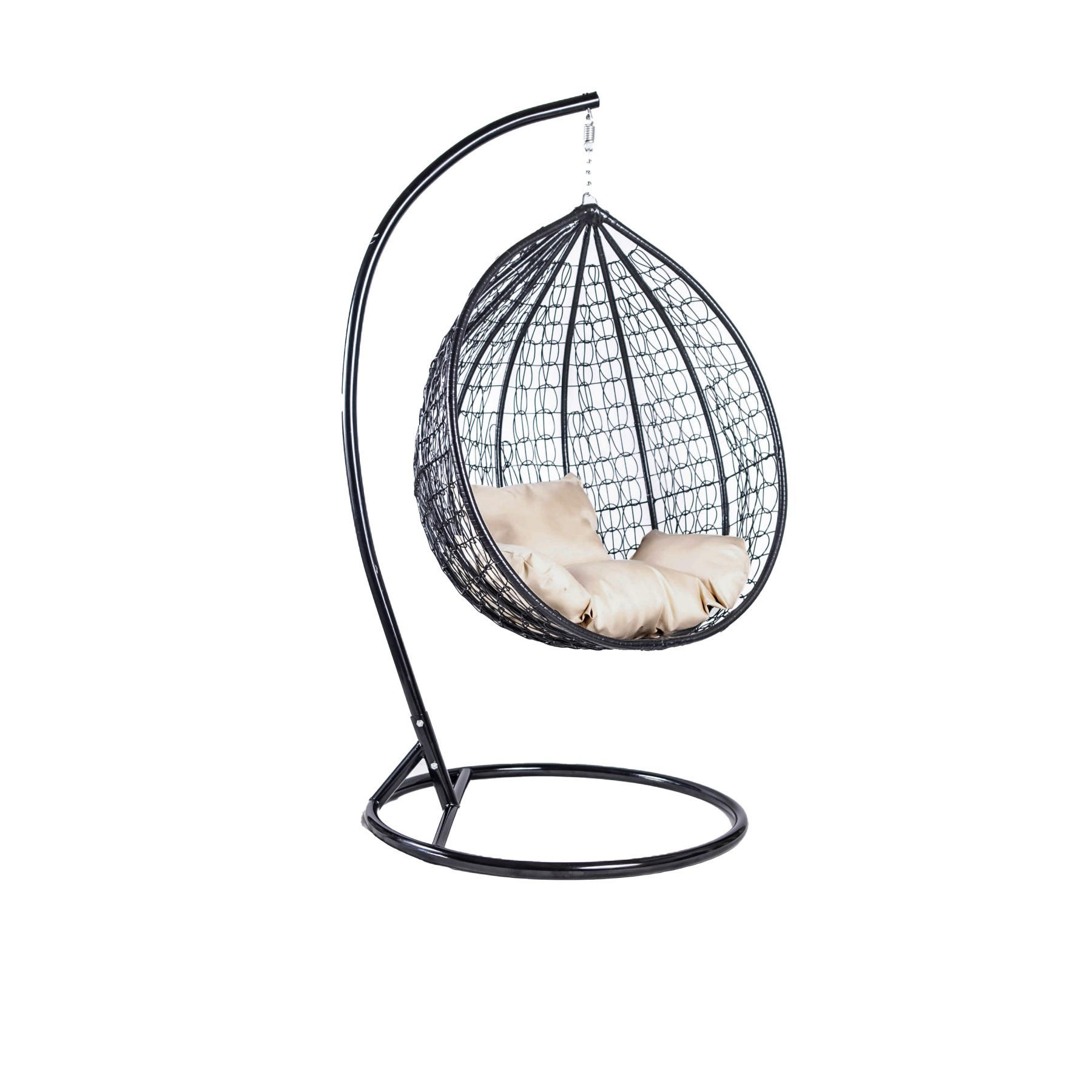 HÄNGESESSEL Cobe Schwarz, Beige Kissen, Garten Hängesessel Kokon aus Technorattan - Beige/Schwarz, Kunststoff/Metall (107/198/68cm) - Bettso