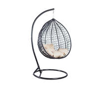 HÄNGESESSEL Cobe Schwarz, Beige Kissen, Garten Hängesessel Kokon aus Technorattan - Beige/Schwarz, Kunststoff/Metall (107/198/68cm) - Bettso