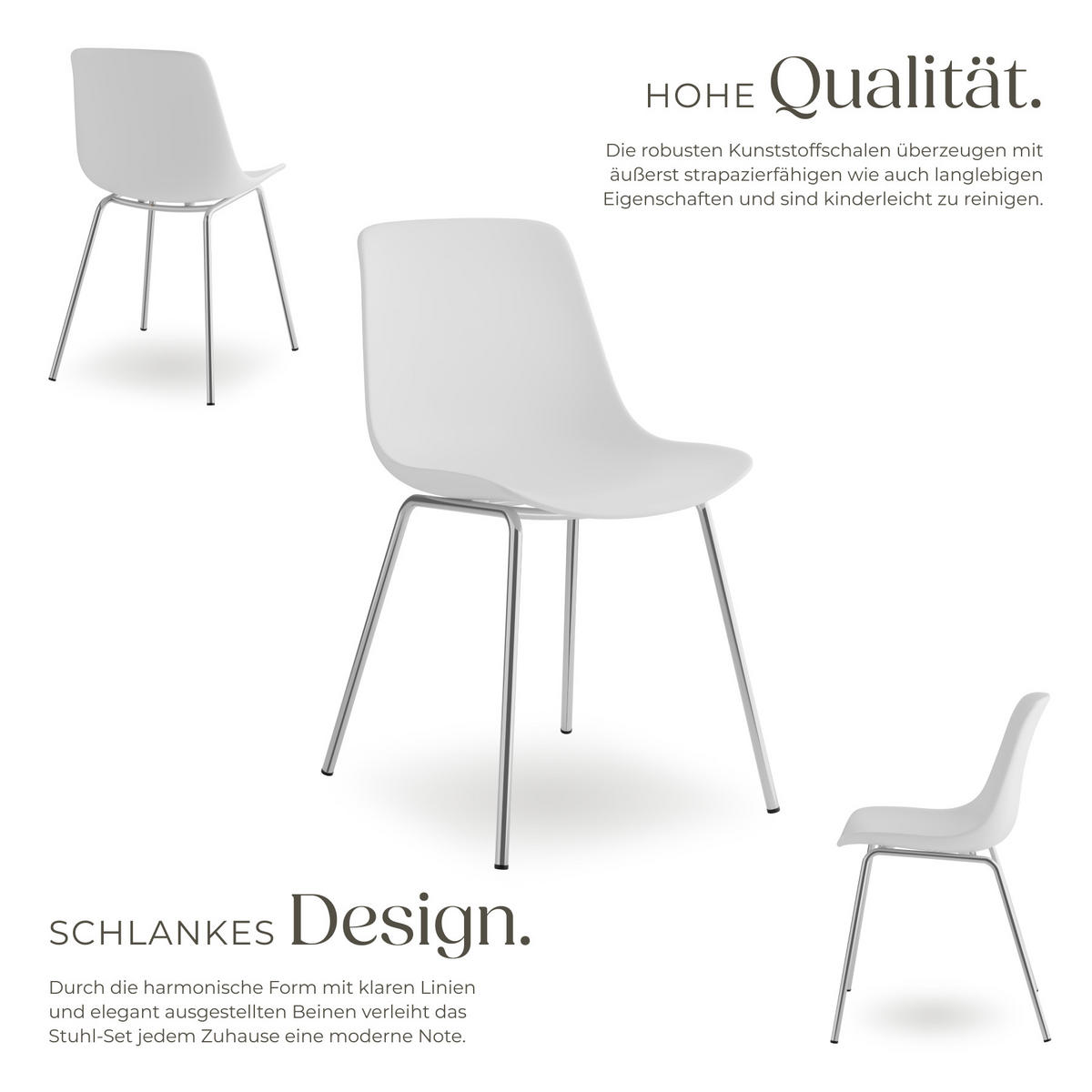KUNSTSTOFFSTUHL 4er Set Mave 46 x 55 x 80 5 cm weiß/chrom - Weiß, Textil (46/80.5/55cm) - tectake