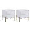 2ER-SET Nachttische mit 2 Schubladen - MDF & Metall - Weiß lackiert & Goldfarben - KORASA - Weiß, Holz (40/50/50cm) - Pascal Morabito