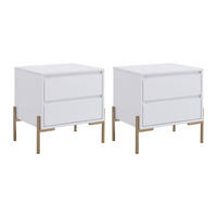 2ER-SET Nachttische mit 2 Schubladen - MDF & Metall - Weiß lackiert & Goldfarben - KORASA - Weiß, Holz (40/50/50cm) - Pascal Morabito