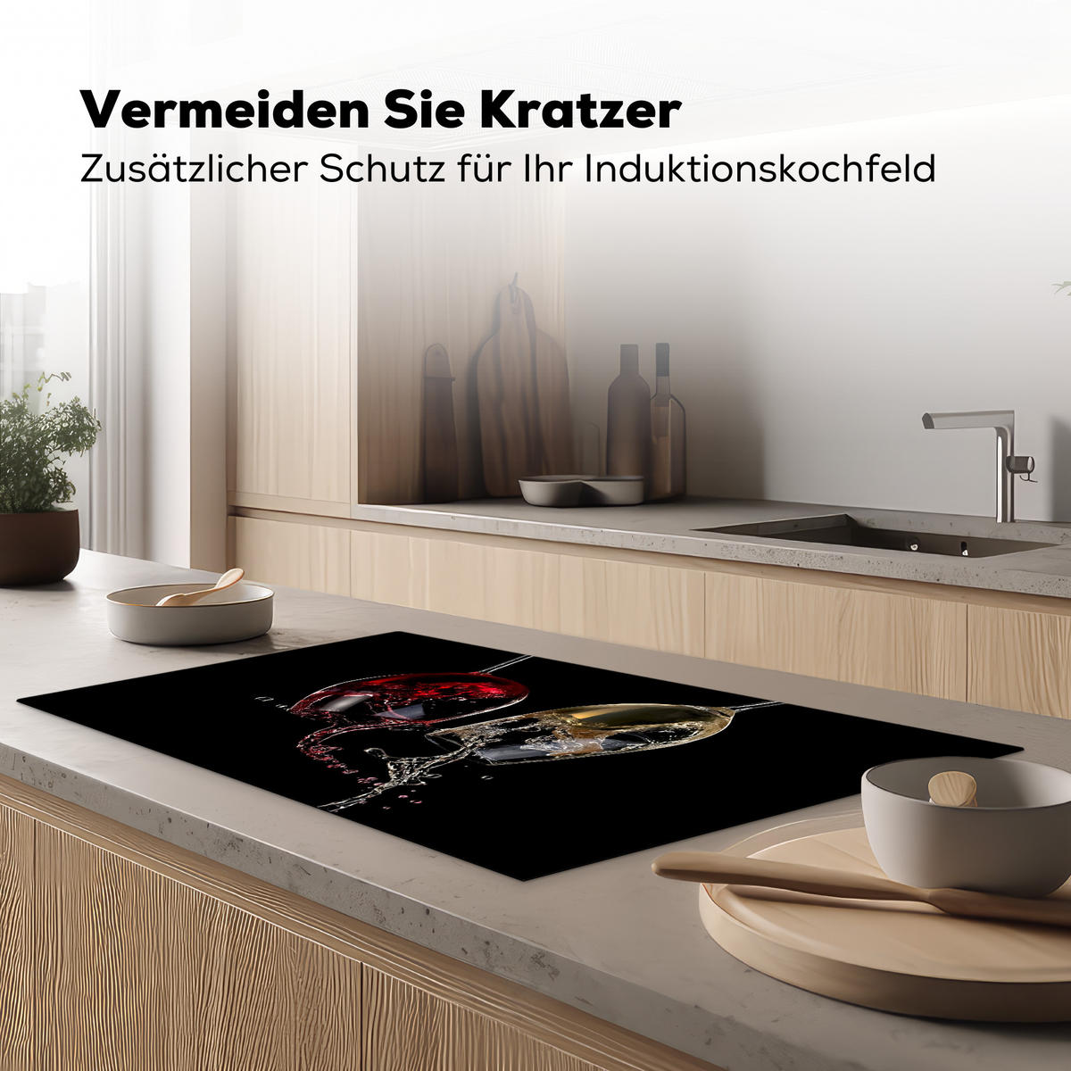 HERDABDECKPLATTE Rotwein - Weißwein - Glas - Schwarz Induktionsschutz 91.6x52.7 cm - Weinrot, Kunststoff (91.6/52.7/0.2cm) - MuchoWow