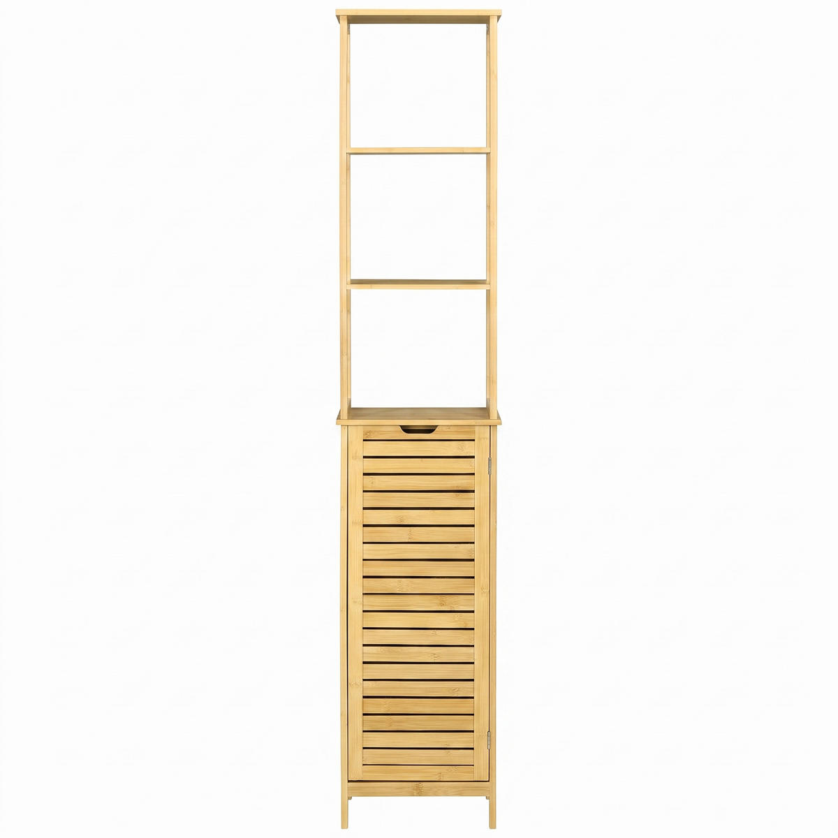 BADEZIMMERSCHRANK Bambus Hochschrank mit 3 offenen Fächern & Lamellentür - Naturfarben, Naturmaterialien (34/173/30cm) - Urban Meuble