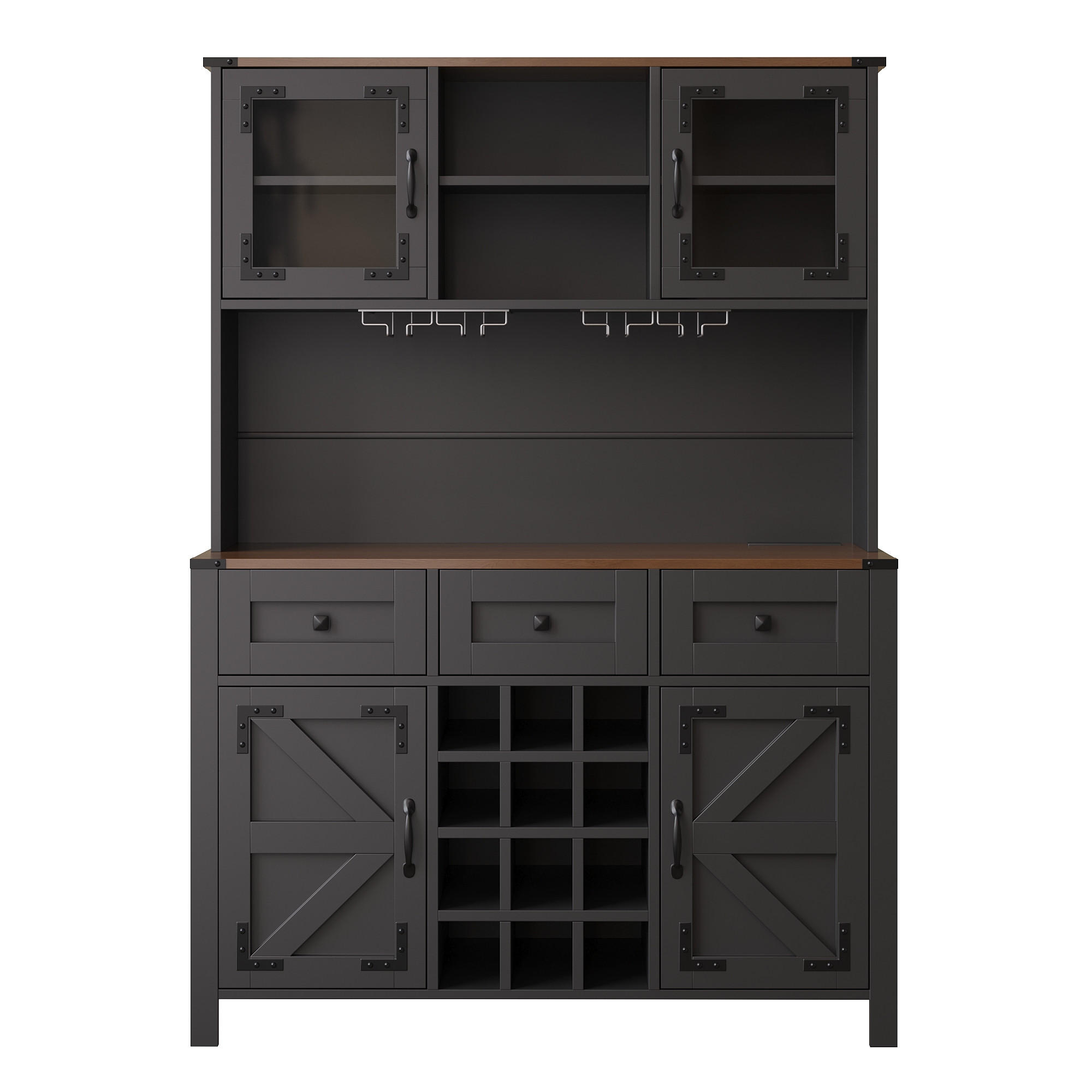 BUFFETSCHRANK Country Schwarz 120/40/170 cm - Schwarz, Holz (120/170/40cm) - PANGIVO