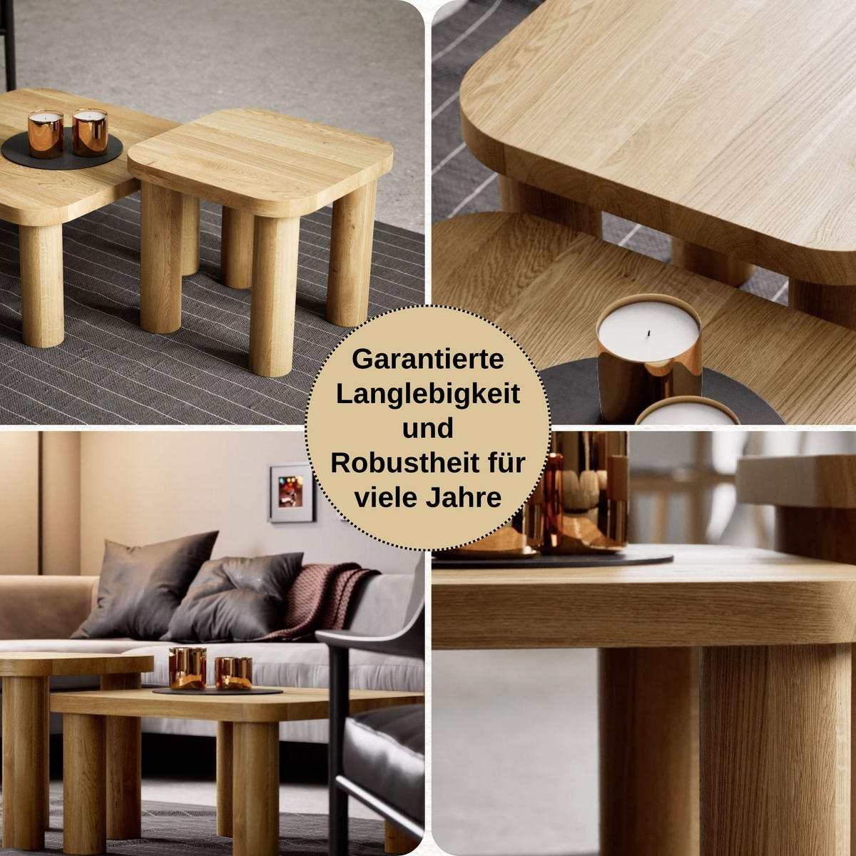 COUCHTISCH Eichenholz vollmassiv quadratisch Naturbelassenen 50/50/45 - Naturfarben, Holz (50/50/45cm)
