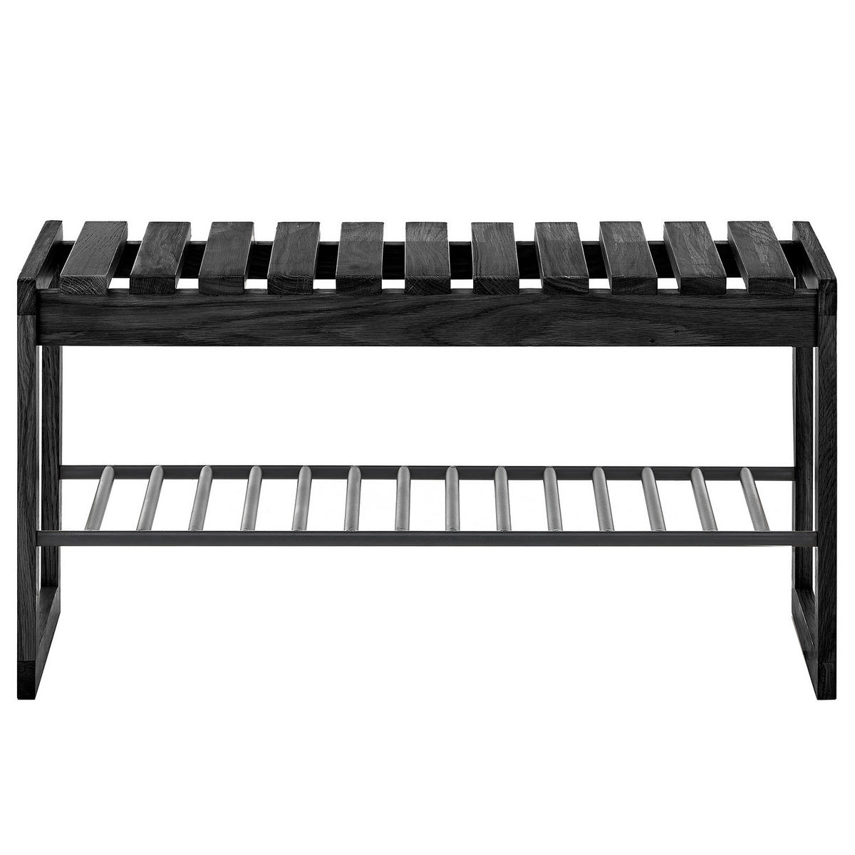 MASSIVE GARDEROBENBANK - Massivholz Eiche / Metall - Eichefarben/Schwarz, Holz/Metall (88/45/30cm) - home24