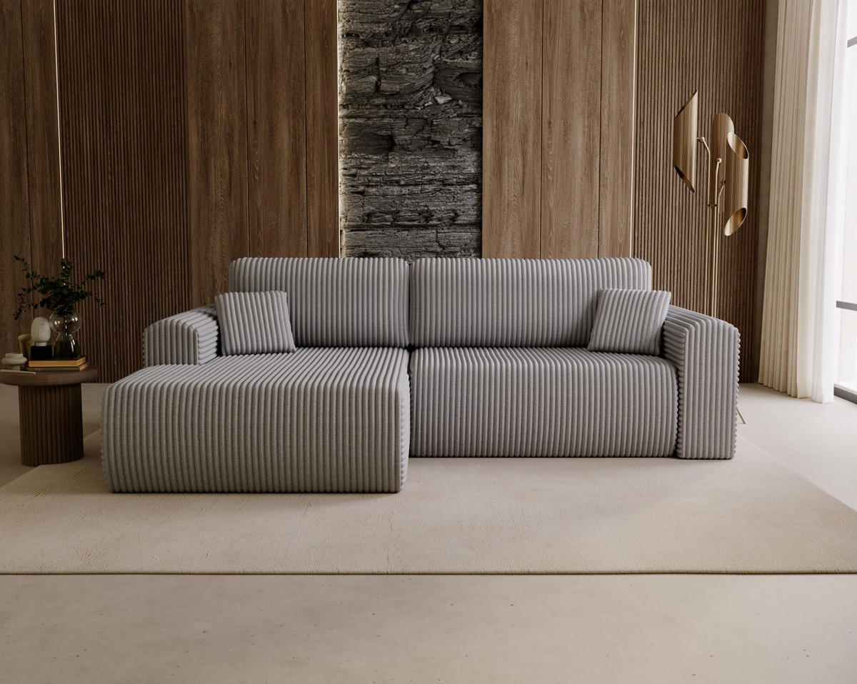 ECKSOFA Linea Hellgrau, Sofa mit Schlaffunktion, linke seite - Hellgrau, Holzwerkstoff/Textil (257/177cm) - Bettso