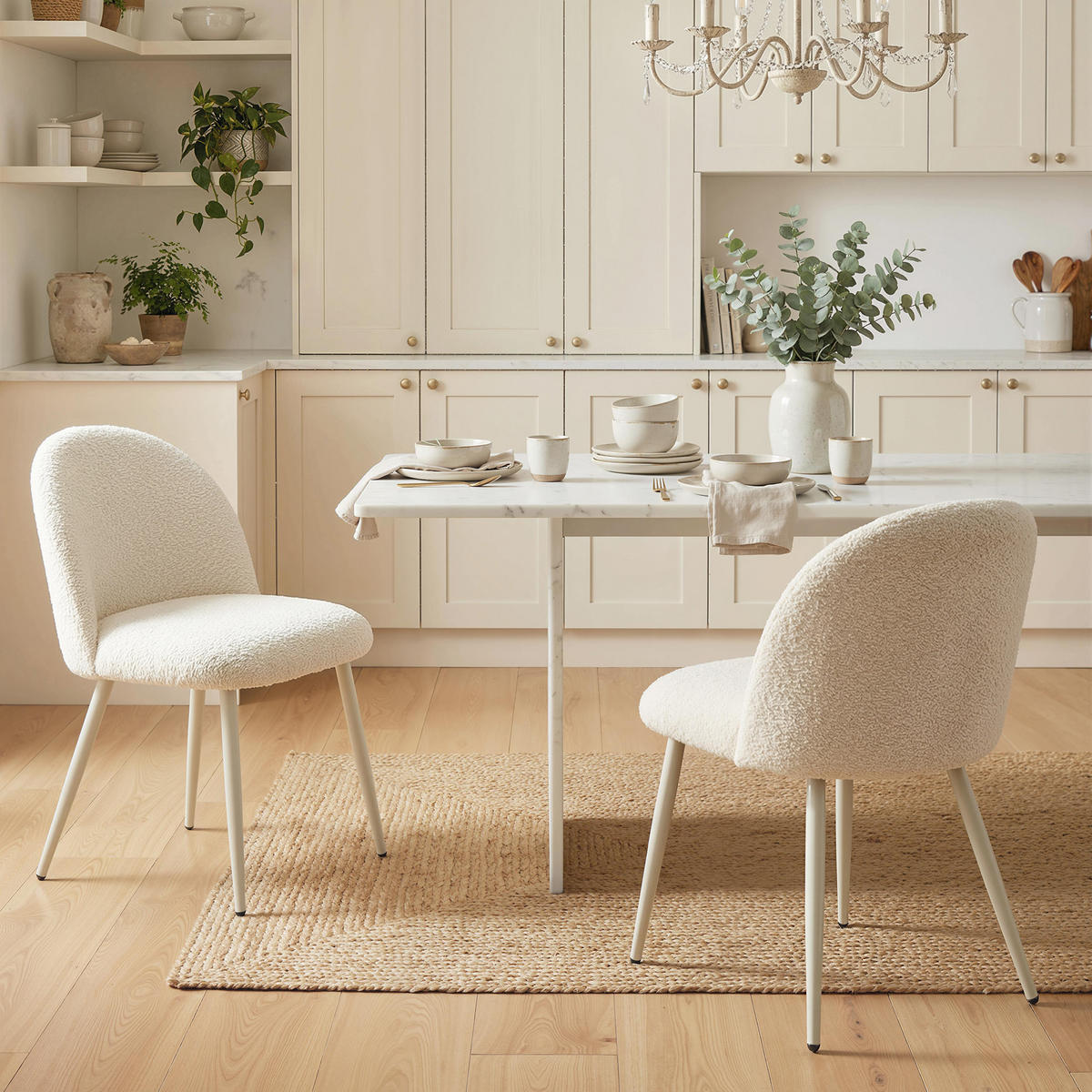 ESSZIMMERSTÜHLE 2ER-SET aus Polyester Metall Cremeweiß - Creme, Textil/Metall (50.5/78.5/57.5cm) - HOMCOM