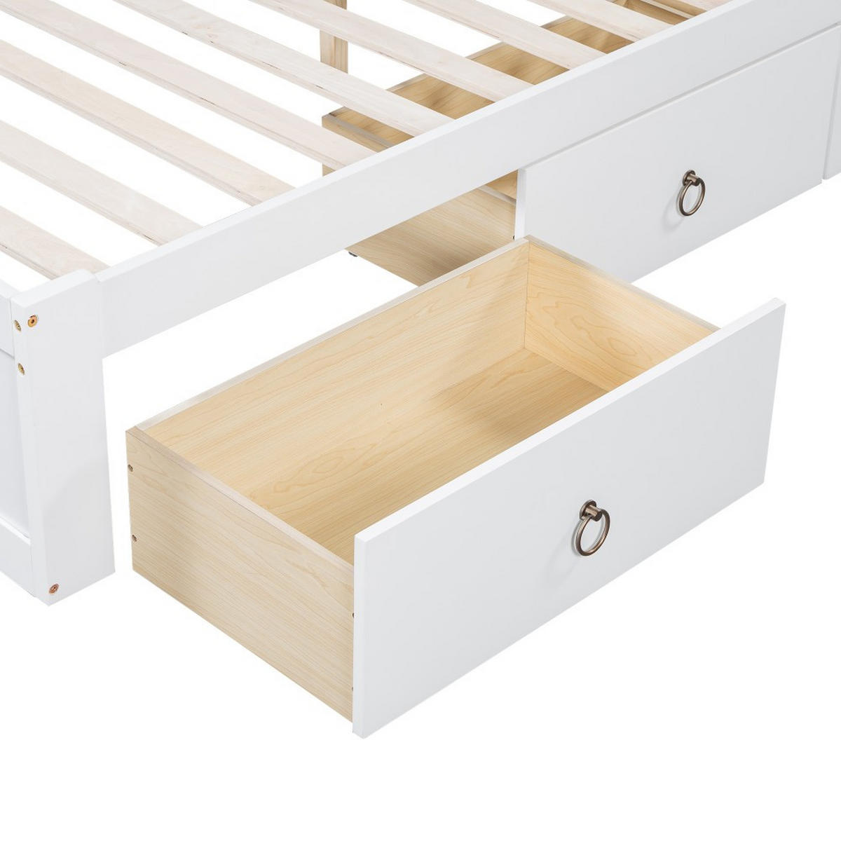DOPPELBETT 140x200cm in Weiß mit Drei Schubladen und Offenes Regal - Weiß, Holz (140/200cm) - KOMHTOM