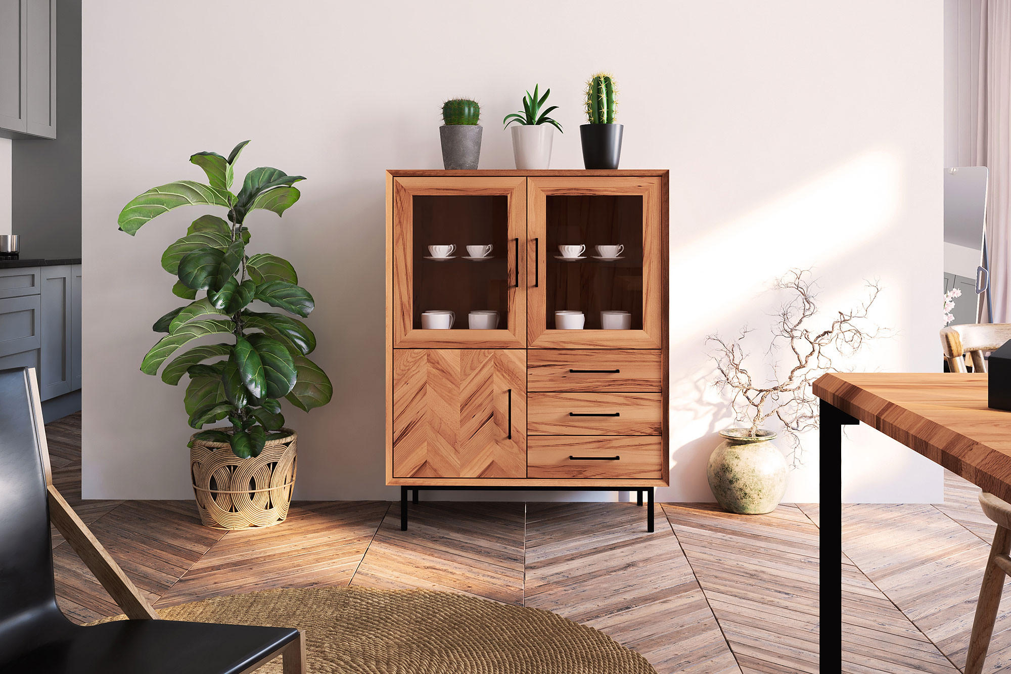 Thumbnail - byoak Sideboard, Kernbuche, Holz, Echtholz,Buche, 97x125x45 cm, Wohnzimmer, Kommoden & Sideboards, Highboards