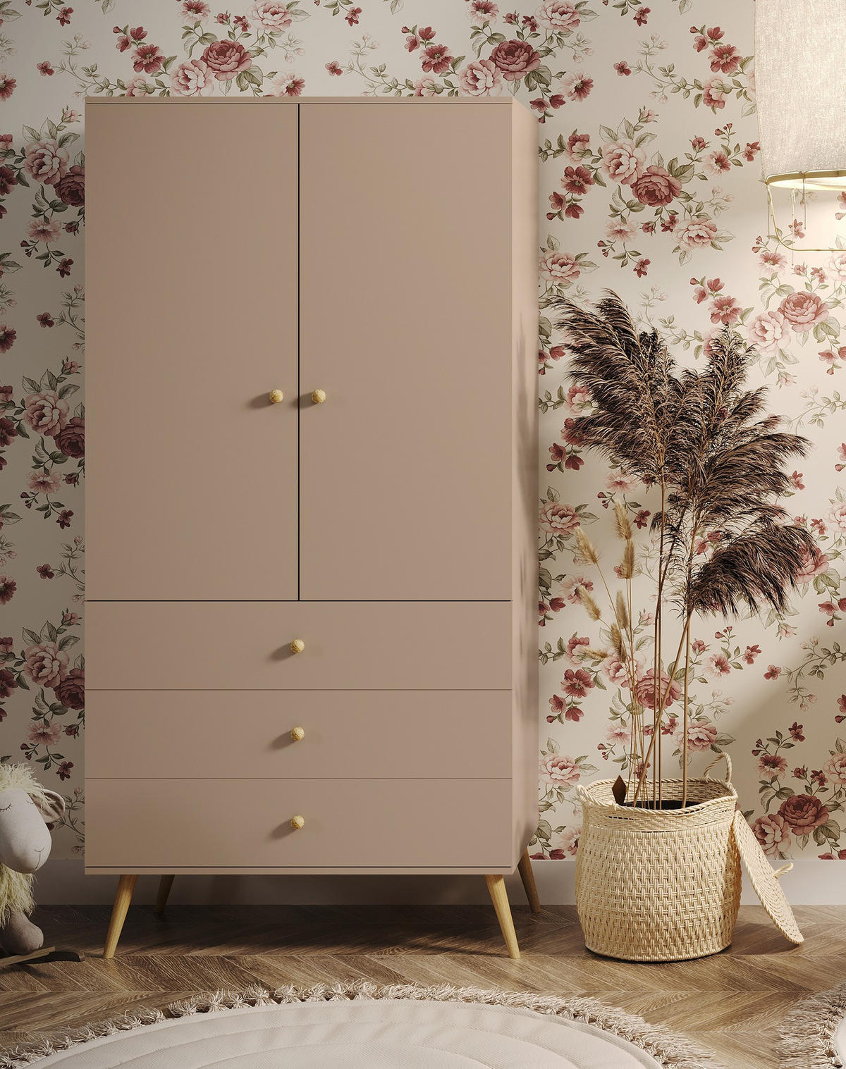 KLEIDERSCHRANK Ikon Beige, zweitüriger Kleiderschrank mit Schubladen - Beige, Holzwerkstoff (100/202/52cm) - Bettso