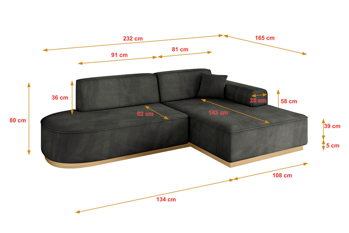 ECKSOFA Ottomane Rechts IREA-L1-v2 - 232x165x80 cm Ecru - Anthrazit, Holzwerkstoff/Textil (232/165cm) - ALTDECOR