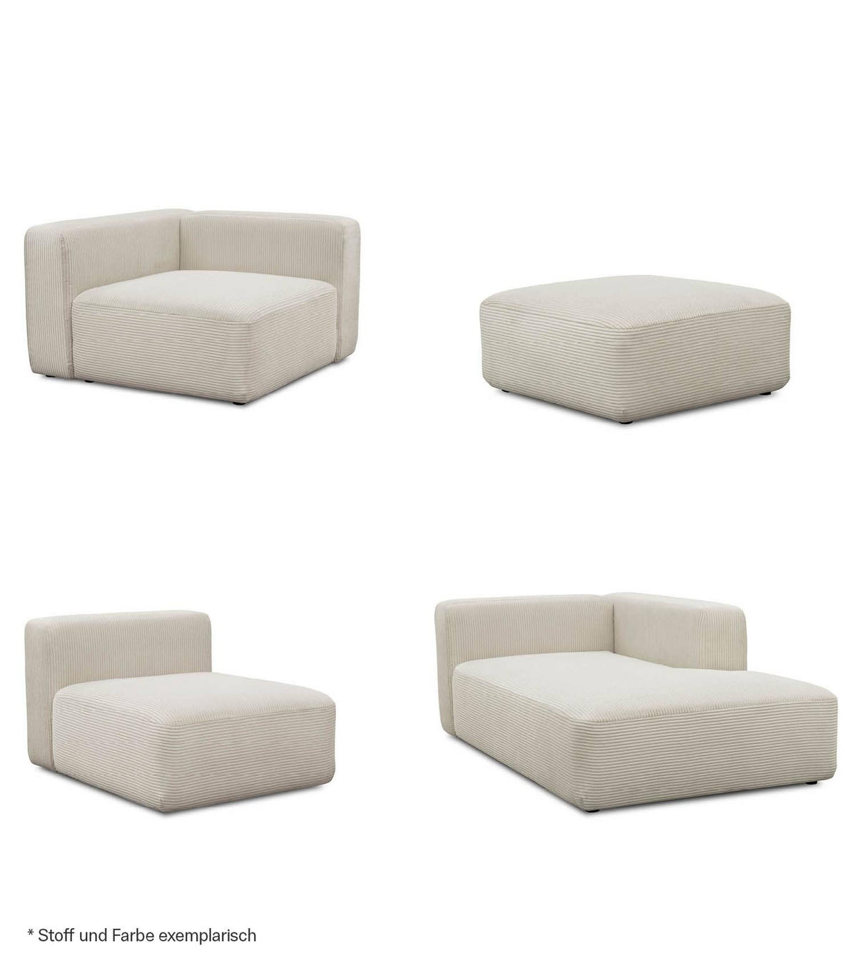 SOFA modular Cubo 4-Sitzer inkl. Hocker - Taupe, Textil (314/201cm) - Mokebo