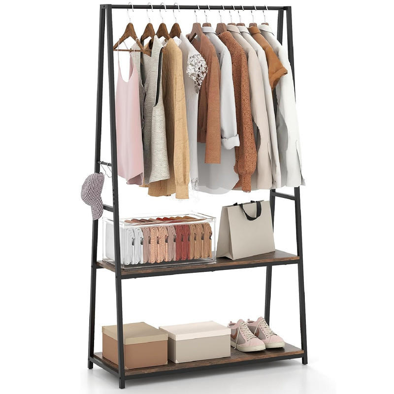 KLEIDERSTÄNDER mit 2 Regalen schwarz - Schwarz, Metall (94/171/40cm) - COSTWAY