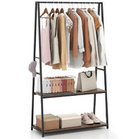 KLEIDERSTÄNDER mit 2 Regalen schwarz - Schwarz, Metall (94/171/40cm) - COSTWAY