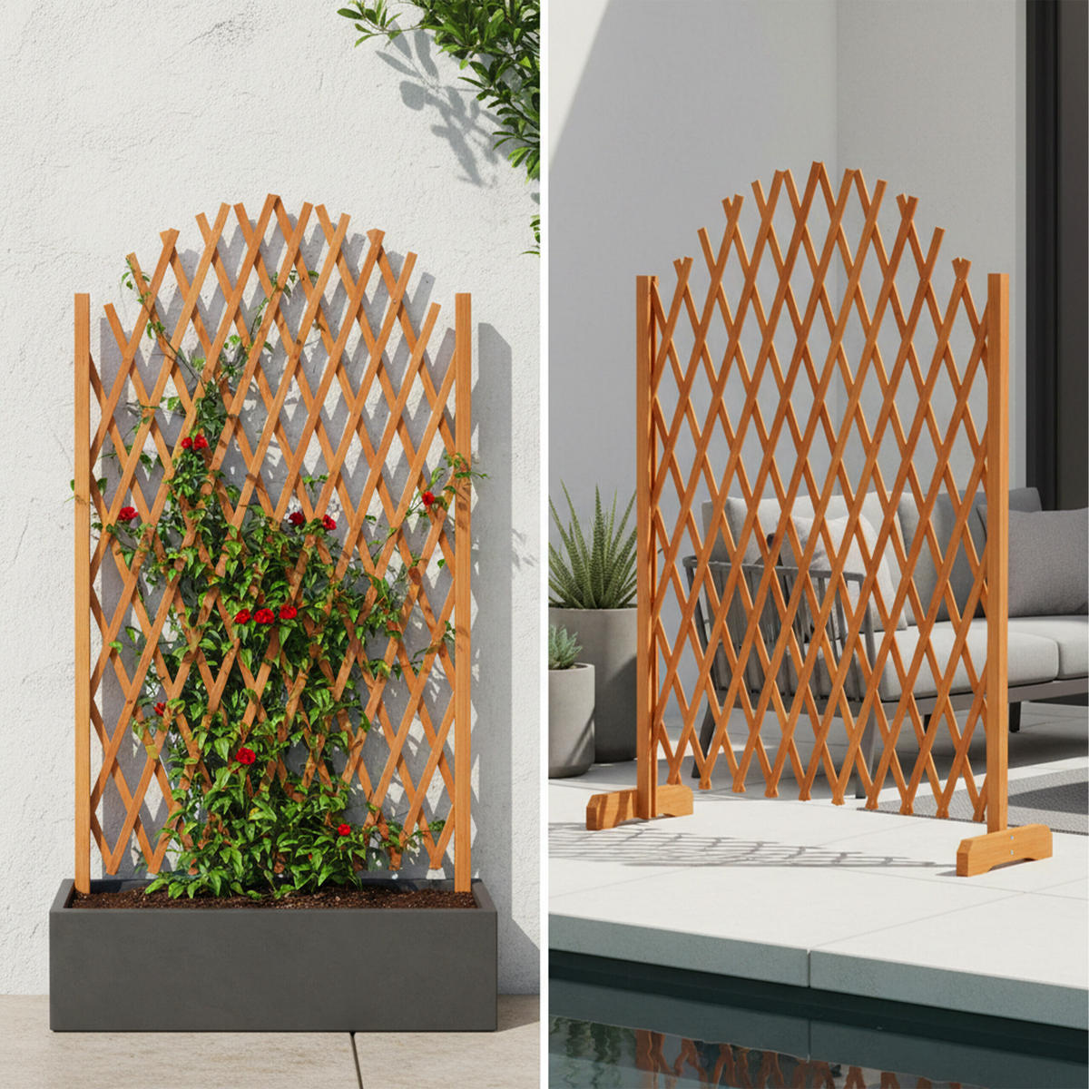 RANKGITTER Orange Tannenholz ausziehbar 98 cm - Orange, Holz (200/98/30cm) - Relaxdays