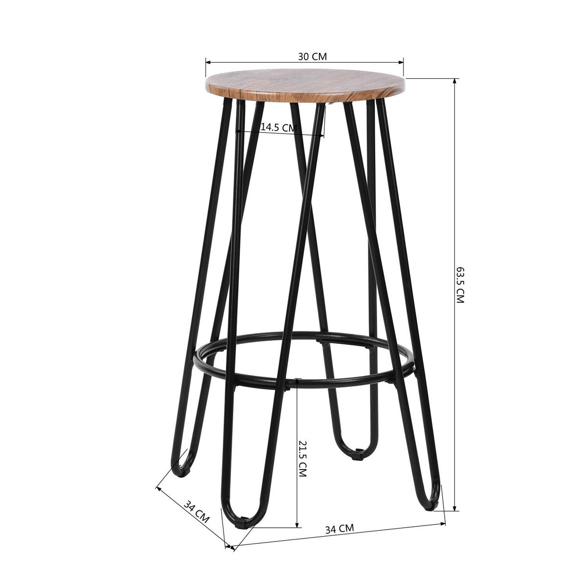 BARHOCKER 2er-Set Metallbeine, Holzkissen - Schwarz/Braun, Metall (30/63/30cm) - Urban Meuble