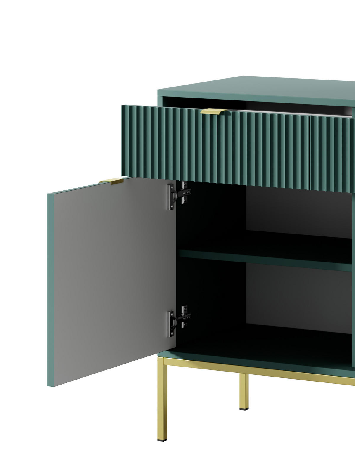 KOMMODE NOVA, Geriffelte Front, 2-Türen, 2-Schubladen 104x39x83 cm, Labrador - Türkis/Goldfarben, Holzwerkstoff/Kunststoff (104/83/39cm) - DomoHome